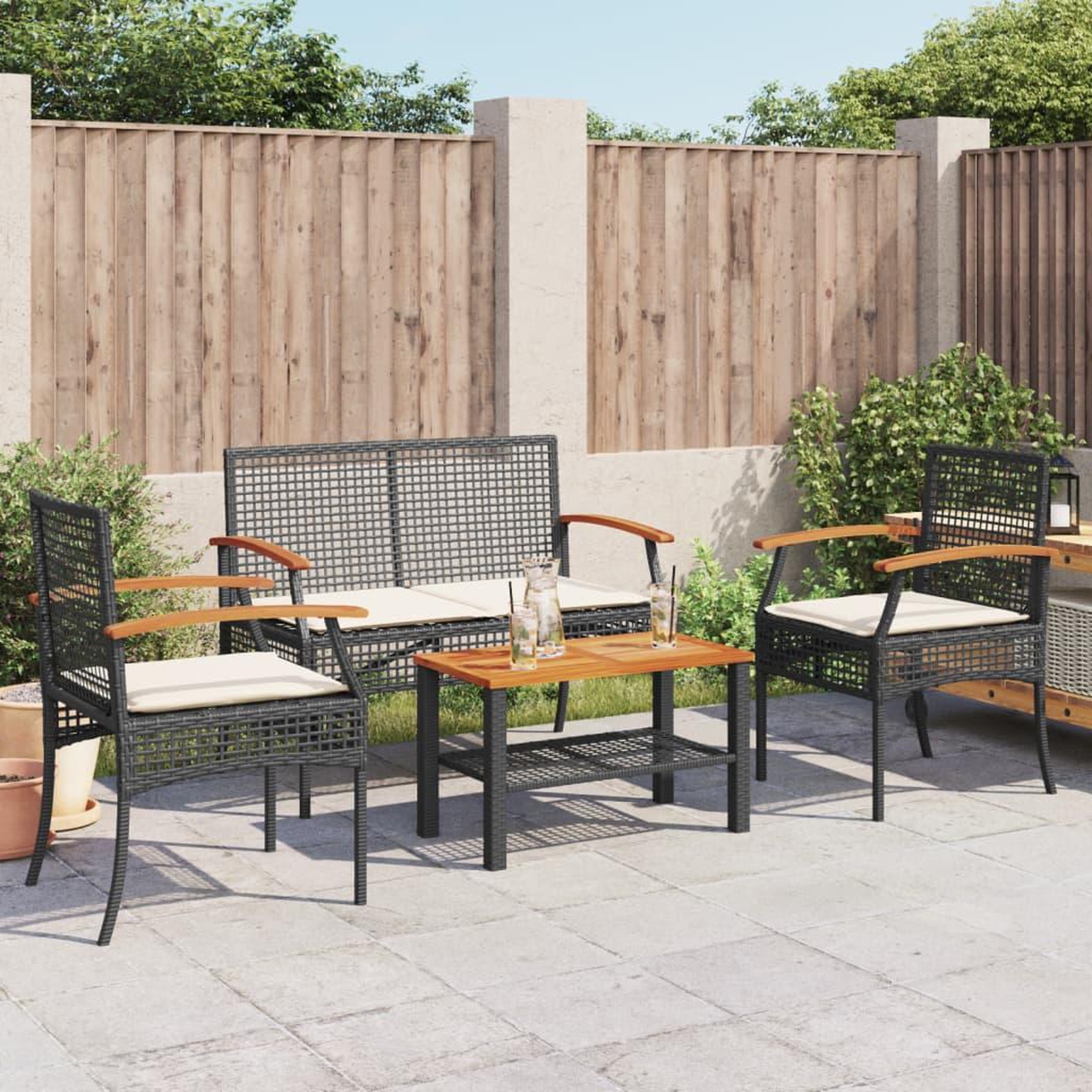 Voir la diapositive 3 : VIDAXL Salon de jardin 4 pcs avec coussins Noir Resine tressee