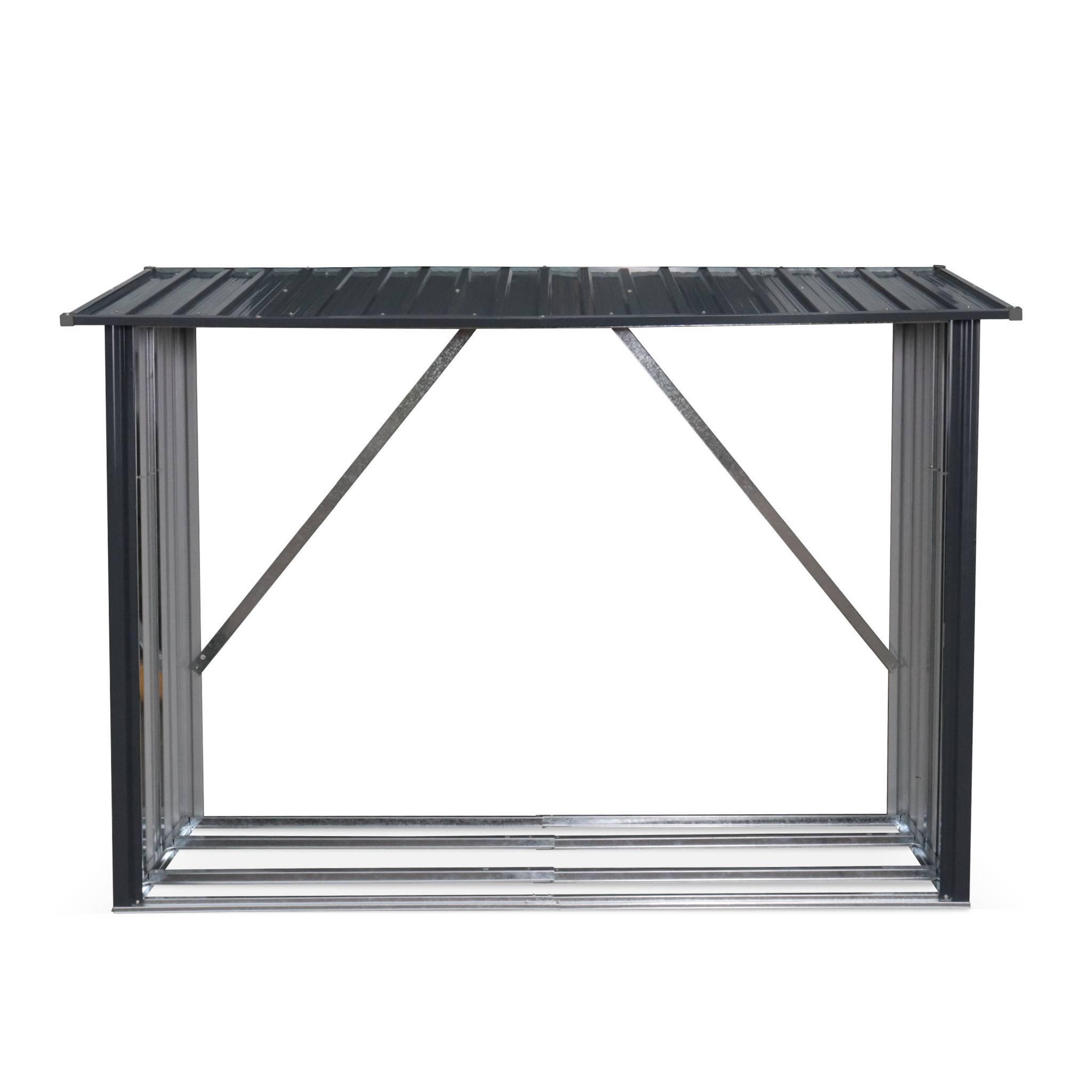 Voir la diapositive 2 : SWEEEK Bûcher en métal de 80 x 215 x 155 cm. gris anthracite - Épicéa -  abri bûches en acier galvanisé. 2 stères
