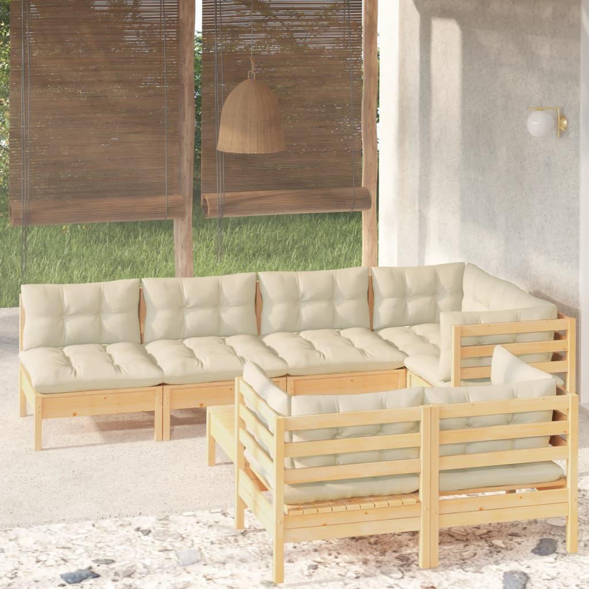 Voir la diapositive 1 : VIDAXL Salon de jardin 8 pcs avec coussins creme Bois de pin massif