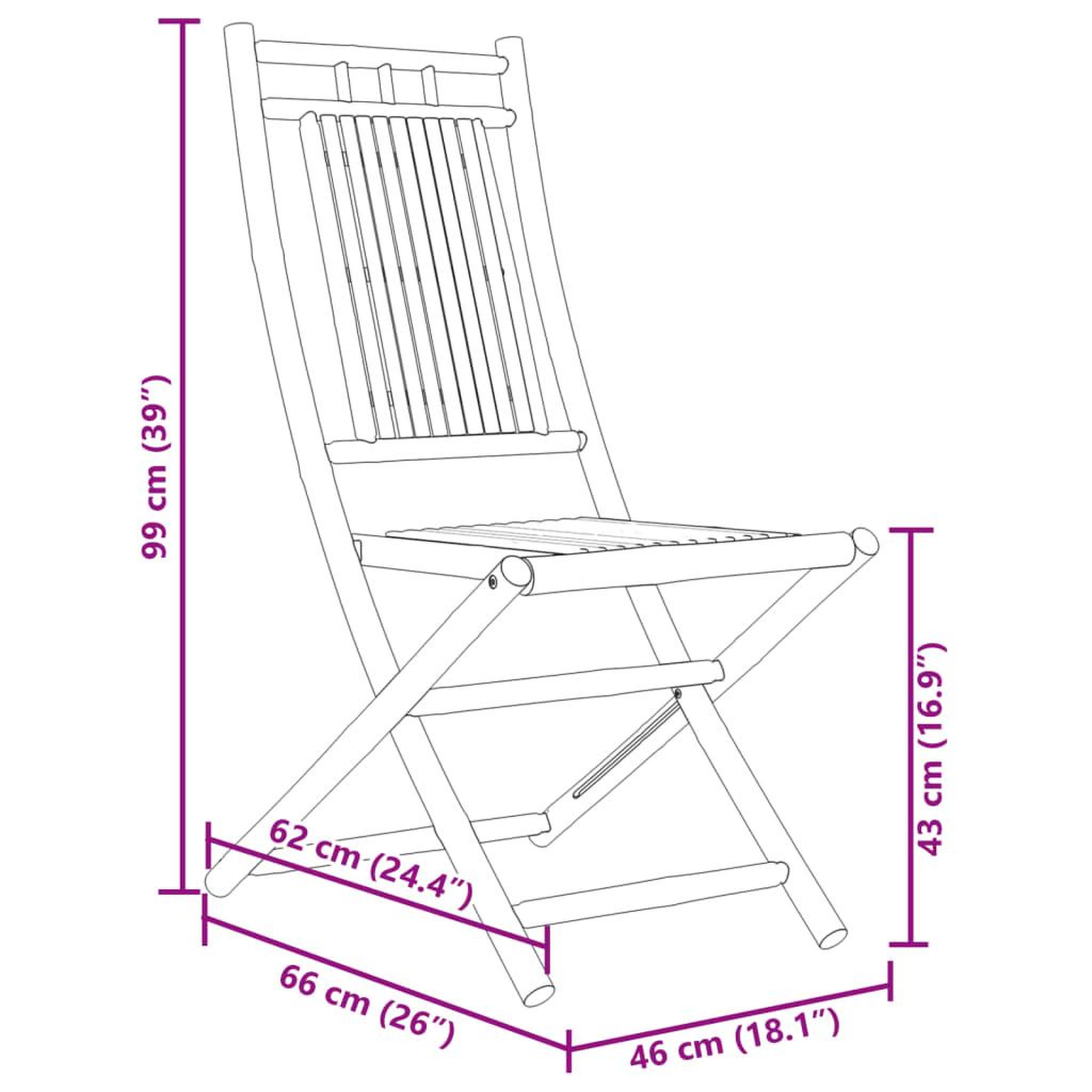 Voir la diapositive 6 : VIDAXL Chaises pliables de jardin lot de 6 46x66x99 cm bambou