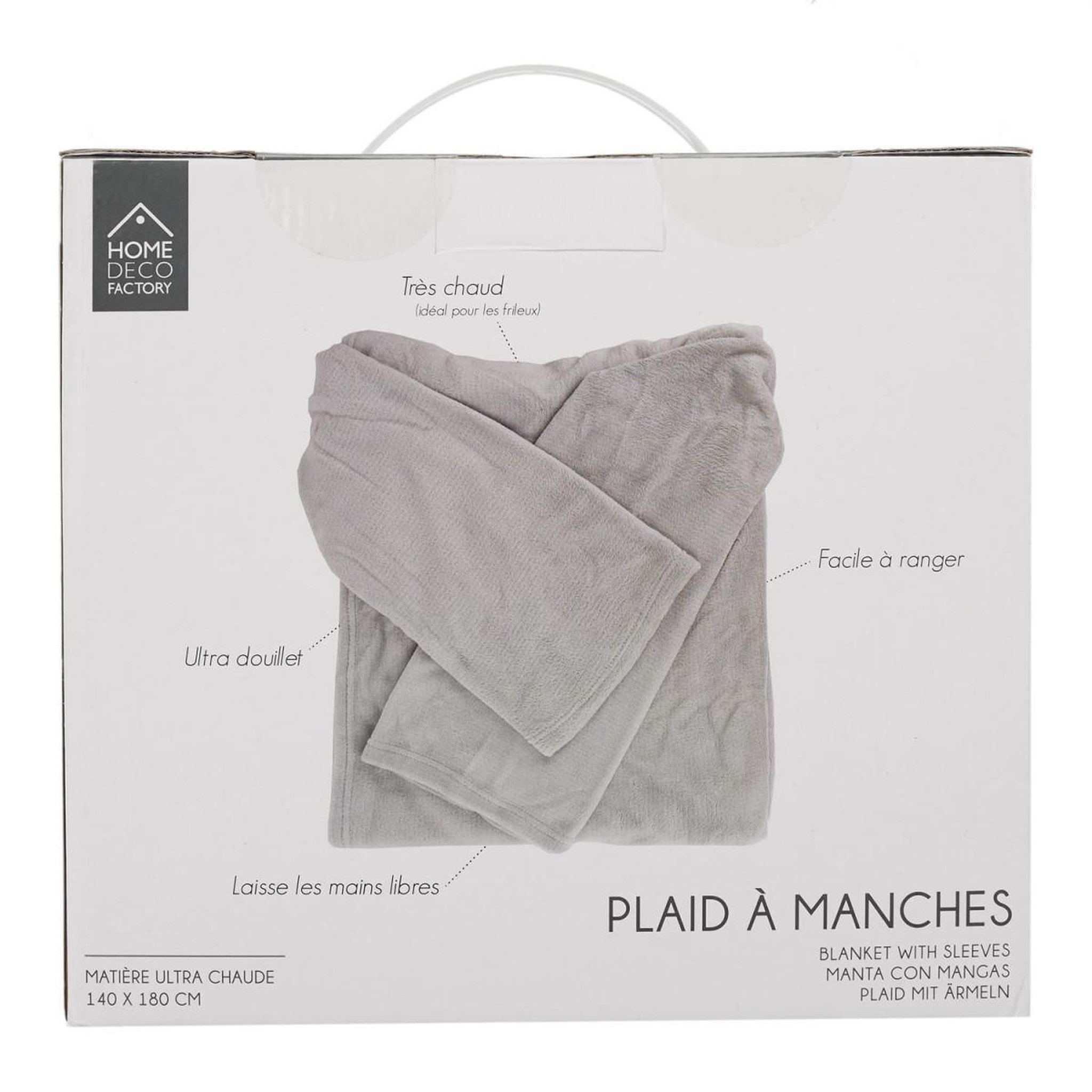 Voir la diapositive 5 : The Home Deco Factory Plaid déco  a manches  140x180cm gris clair