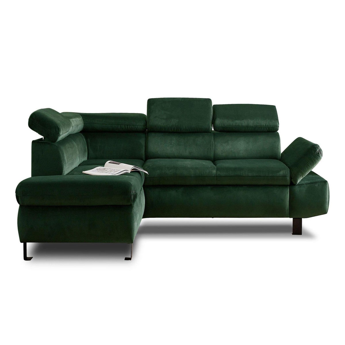 LISA DESIGN Nairobi - canapé d'angle convertible - en velours - 5 places - avec têtières - gauche