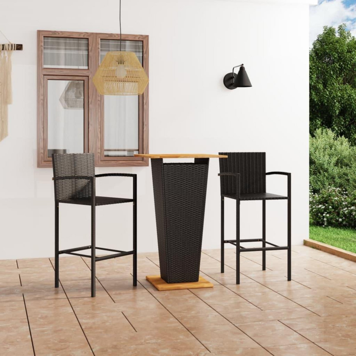 VIDAXL Ensemble de bar de jardin 3 pcs Noir