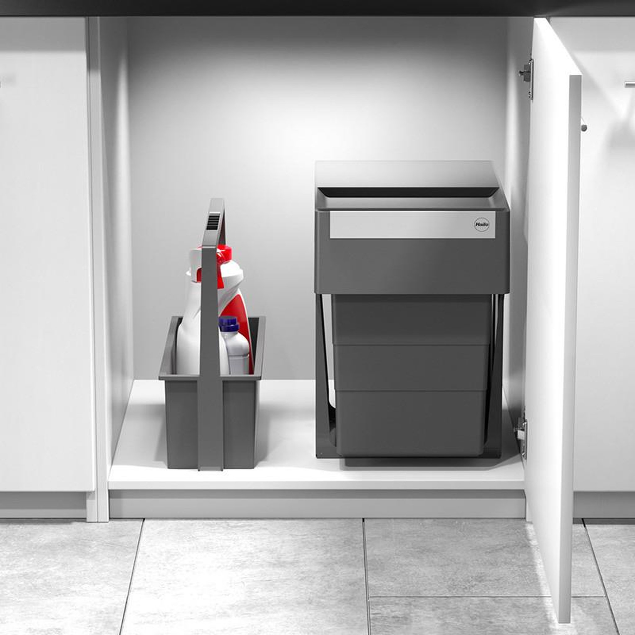 Voir la diapositive 2 : HAILO Poubelle de cuisine encastrable 28l hailo as tandem