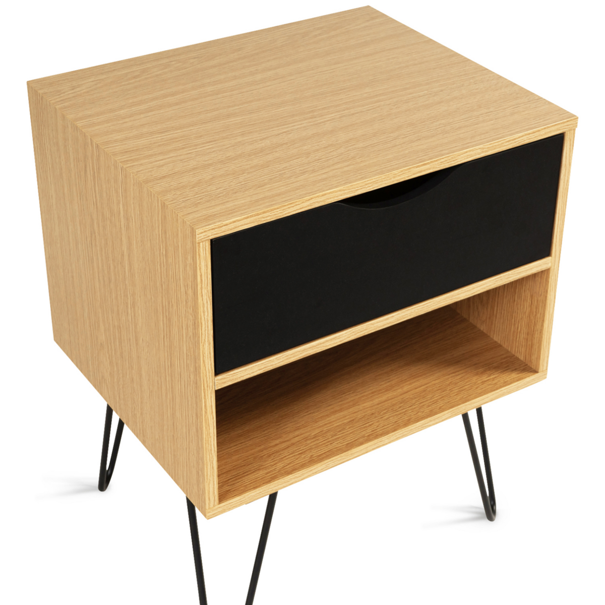 ID MARKET Lot de 2 tables de chevet NOEMI 1 tiroir avec niche bois pied épingle