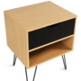 Voir la diapositive 3 : ID MARKET Lot de 2 tables de chevet NOEMI 1 tiroir avec niche bois pied épingle