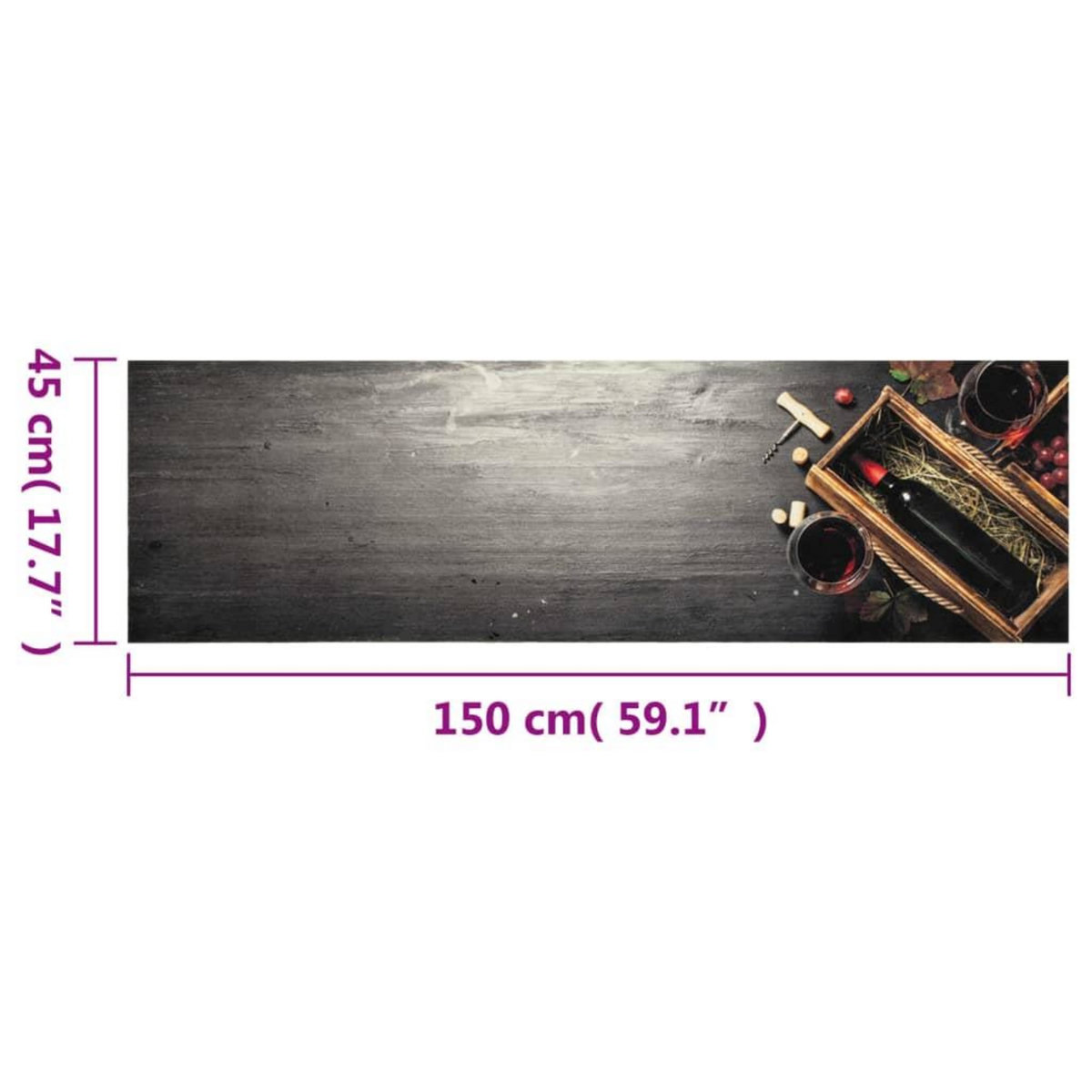 VIDAXL Tapis de cuisine lavable bouteille de vin 45x150 cm velours