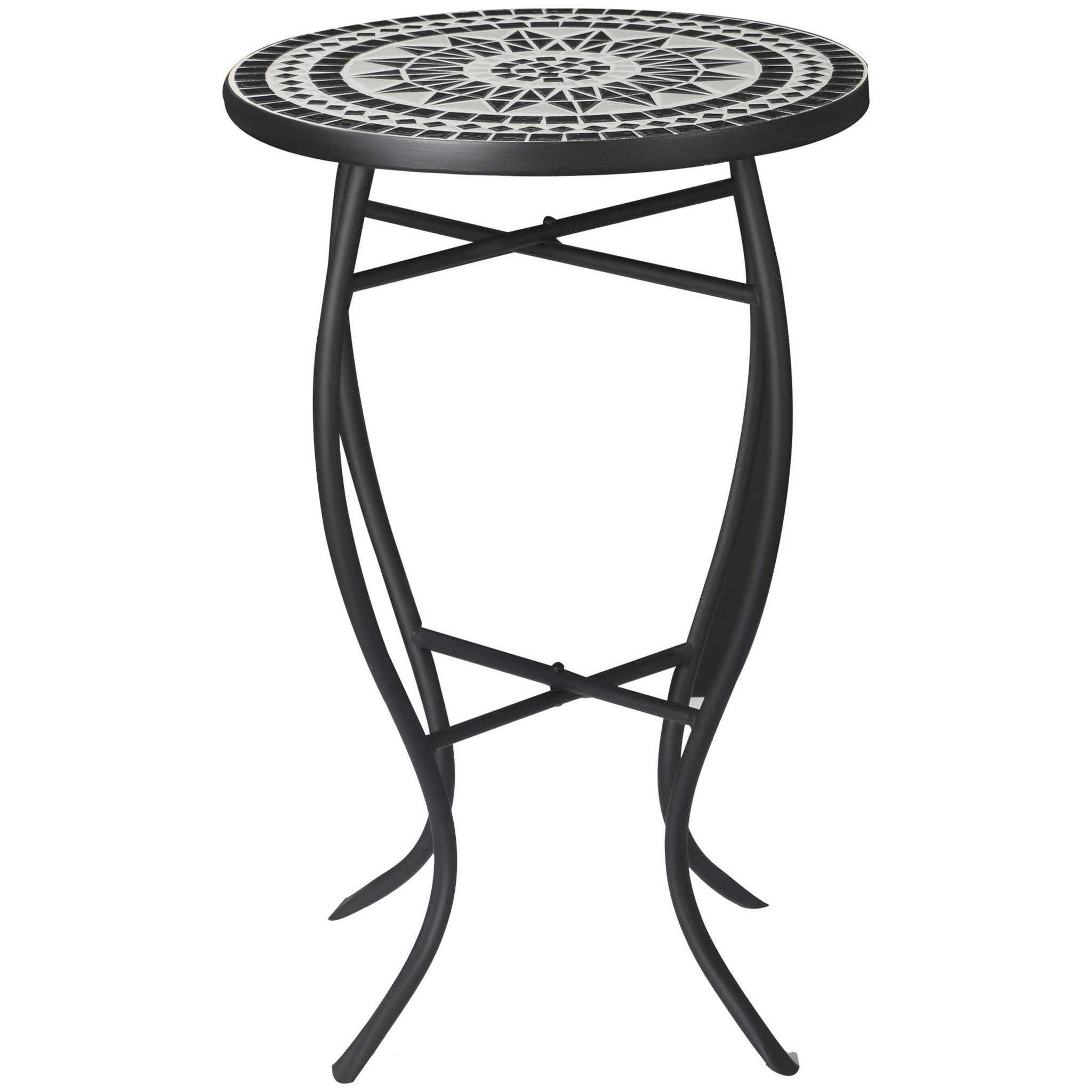 Voir la diapositive 1 : OUTSUNNY Table ronde style fer forgé bistro plateau mosaïque céramique métal époxy anticorrosion noir blanc
