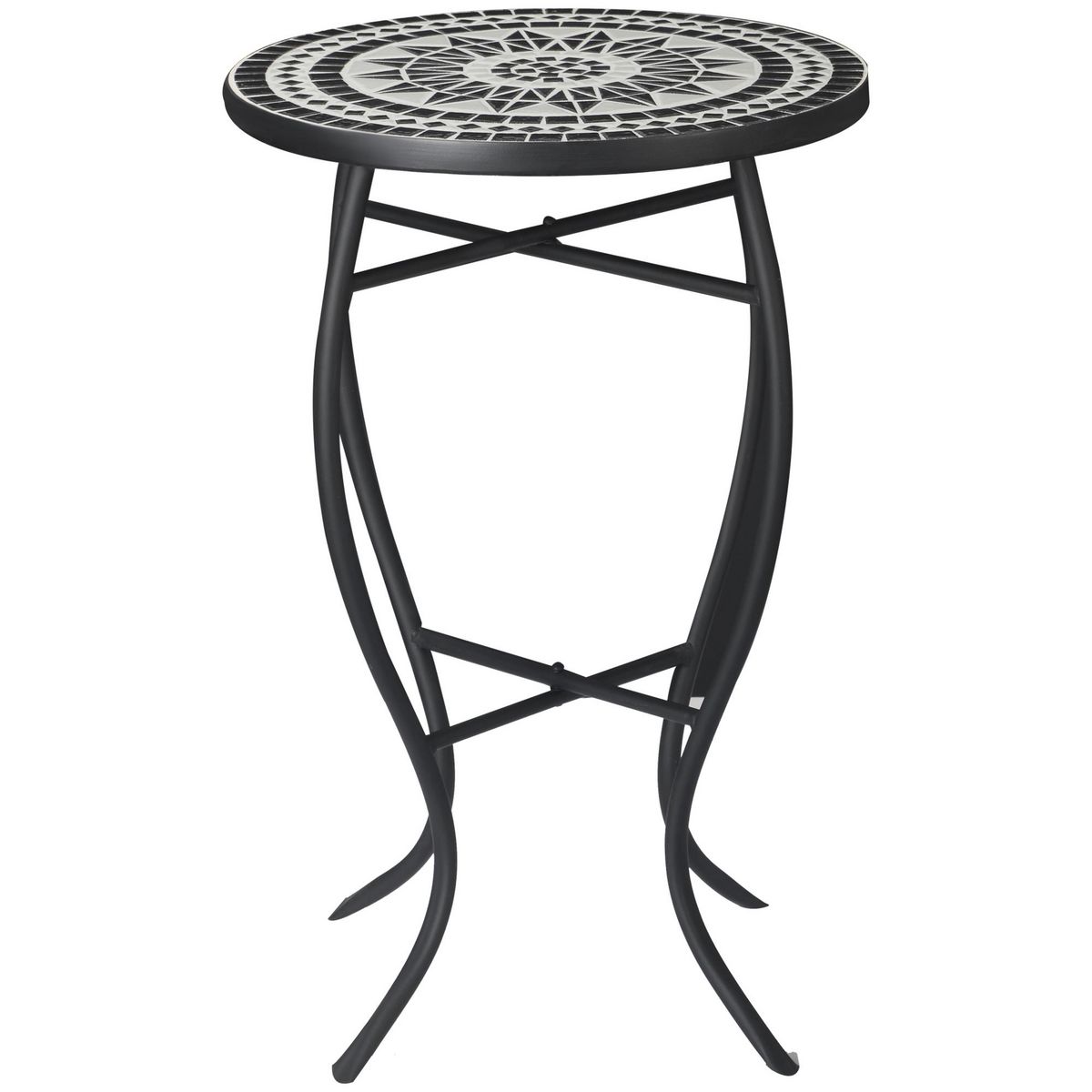 OUTSUNNY Table ronde style fer forgé bistro plateau mosaïque céramique métal époxy anticorrosion noir blanc