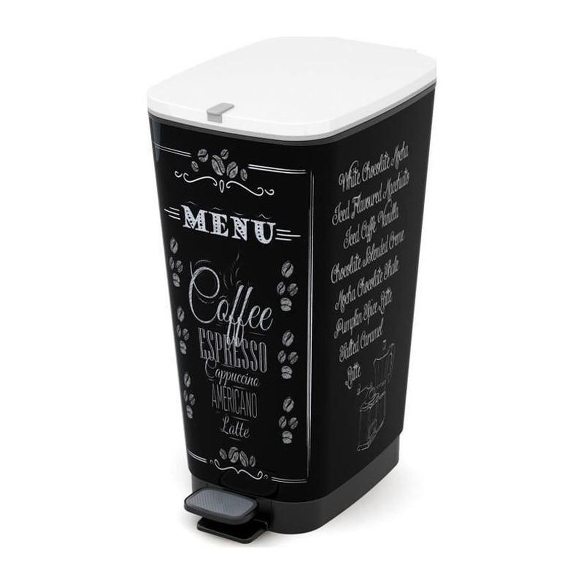 KIS KIS Poubelle de cuisine a pédale - Noir - Motif coffee - 42.5L