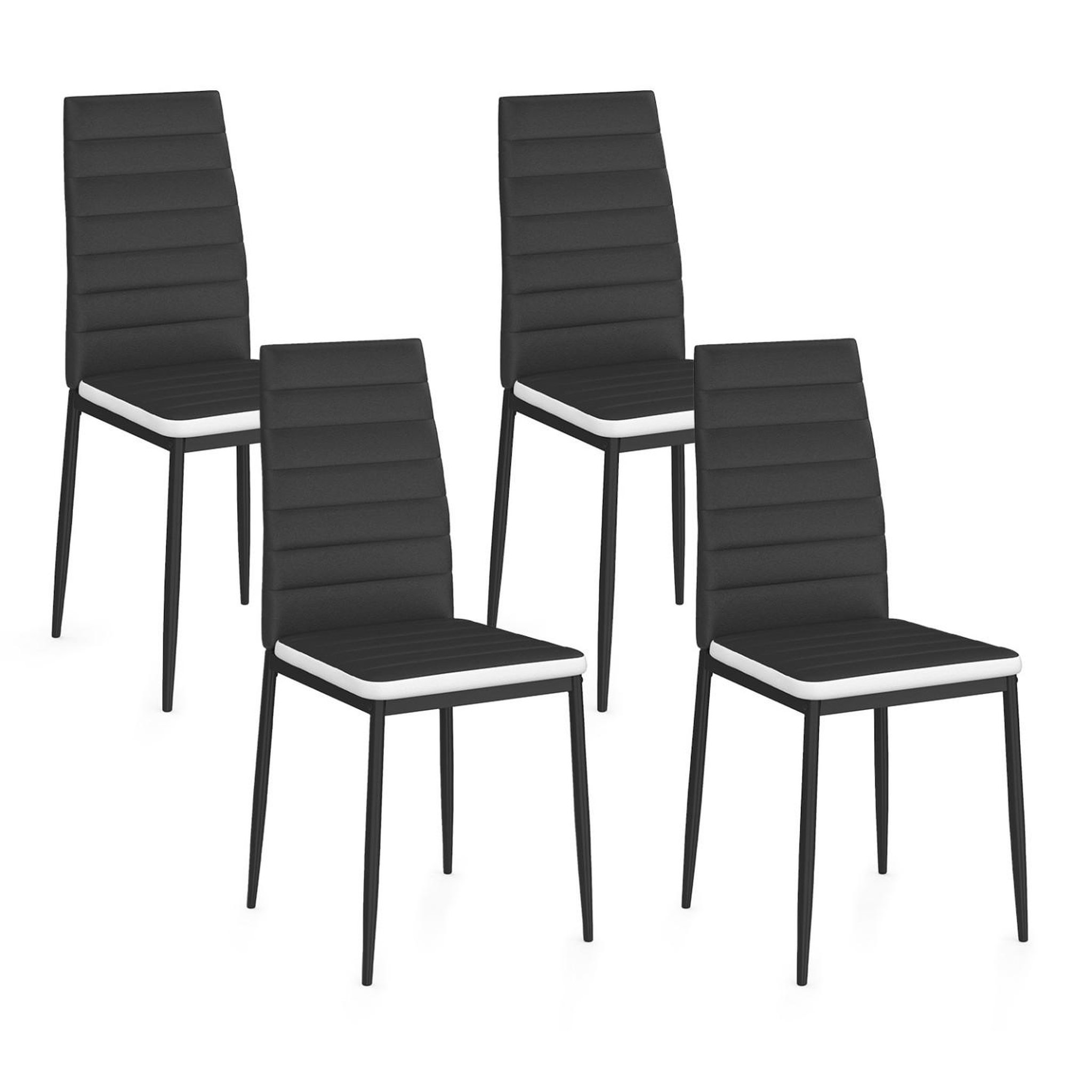 ID MARKET Lot de 4 chaises romane noires bandeau blanc pour salle à manger
