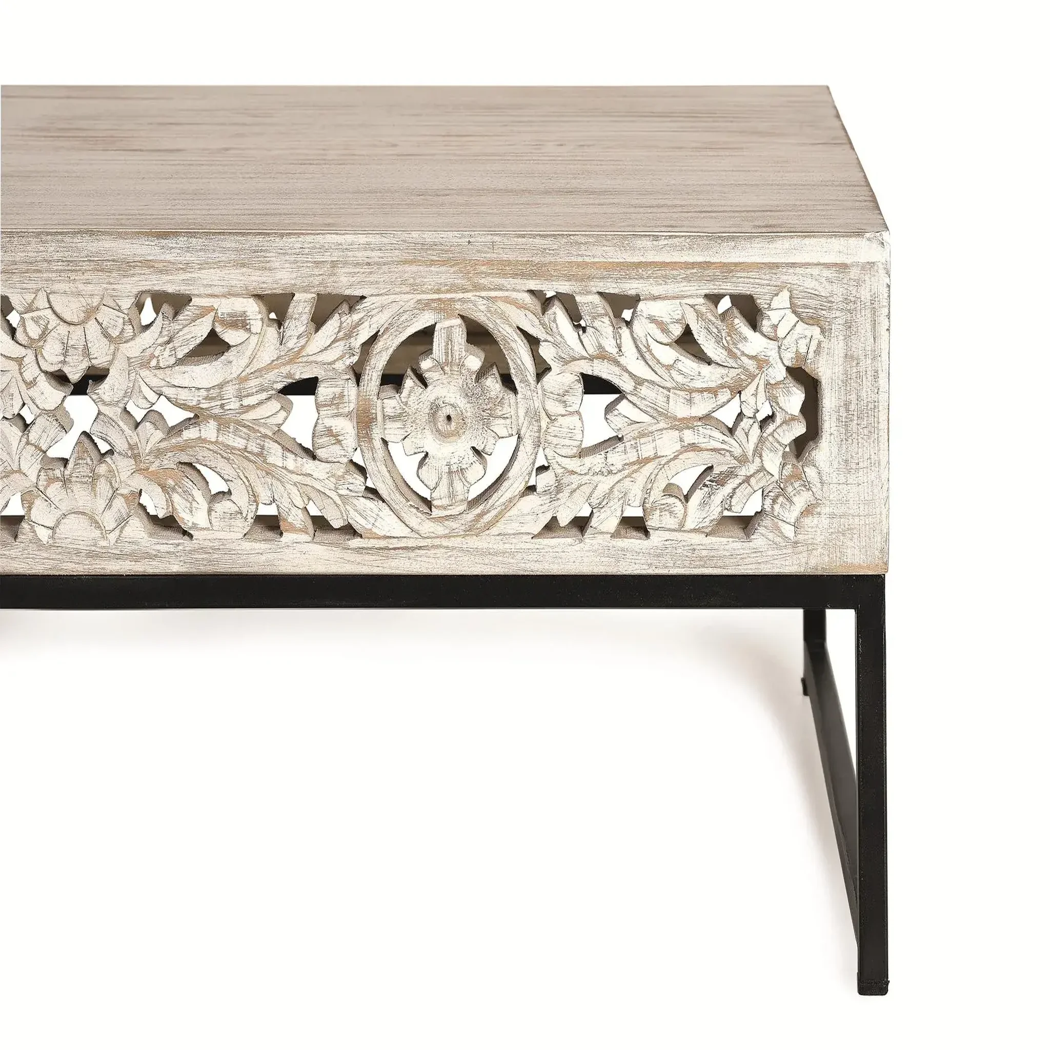 Voir la diapositive 2 : GINER Y COLOMER SL Table basse en bois de manguier 110 cm style ethnique boho sculpté