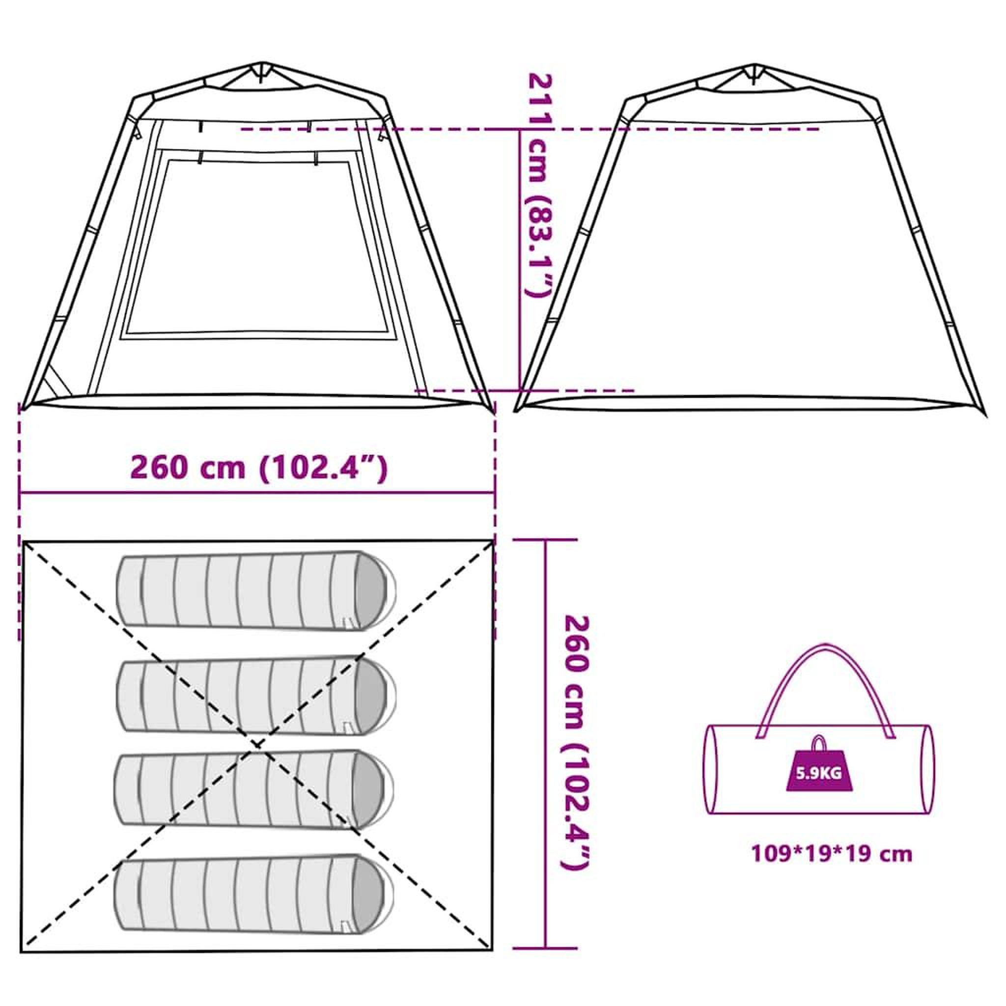 Voir la diapositive 6 : VIDAXL Tente de peche 4 personnes marron liberation rapide