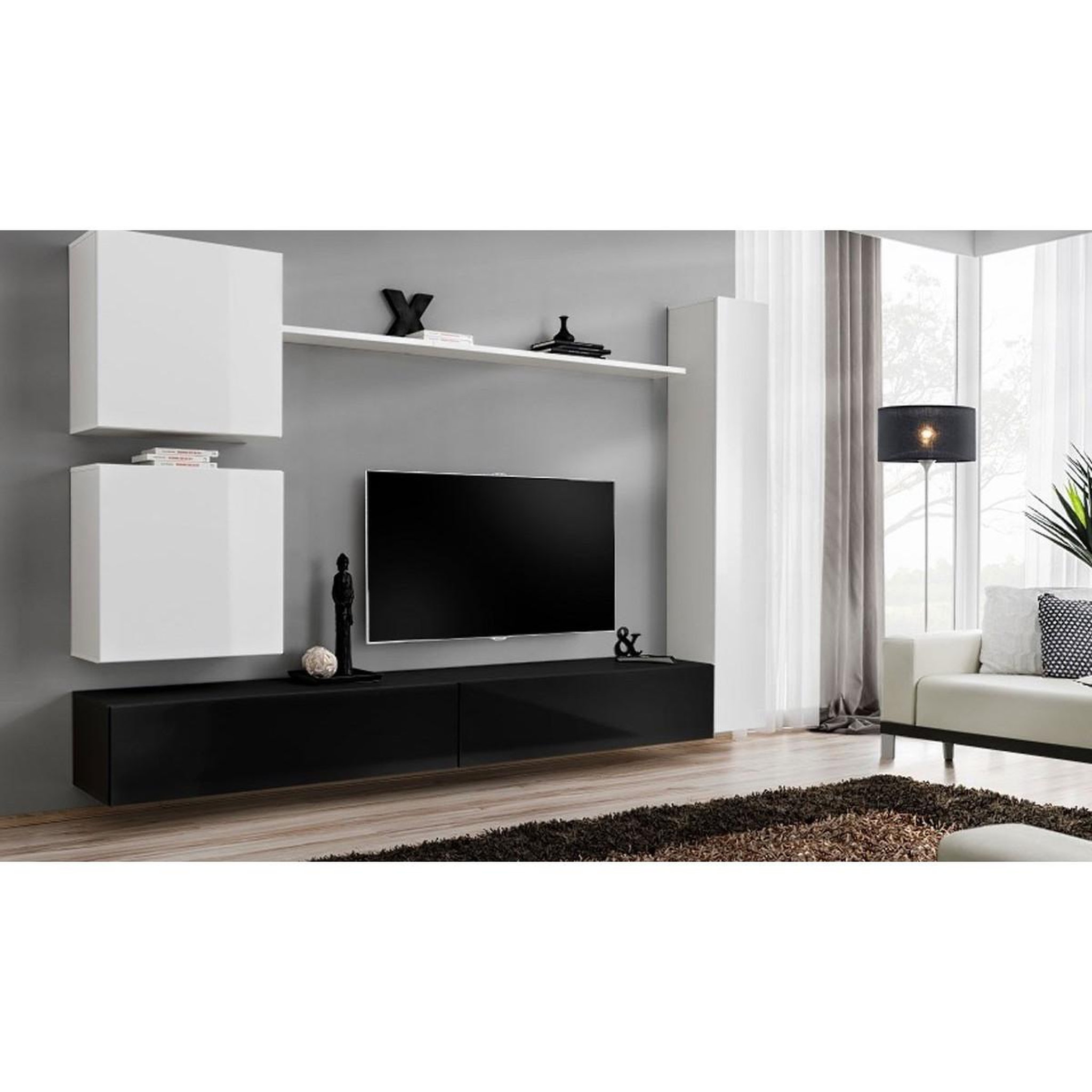 Voir la diapositive 4 : Paris Prix Meuble tv mural design  switch viii  280cm blanc & noir