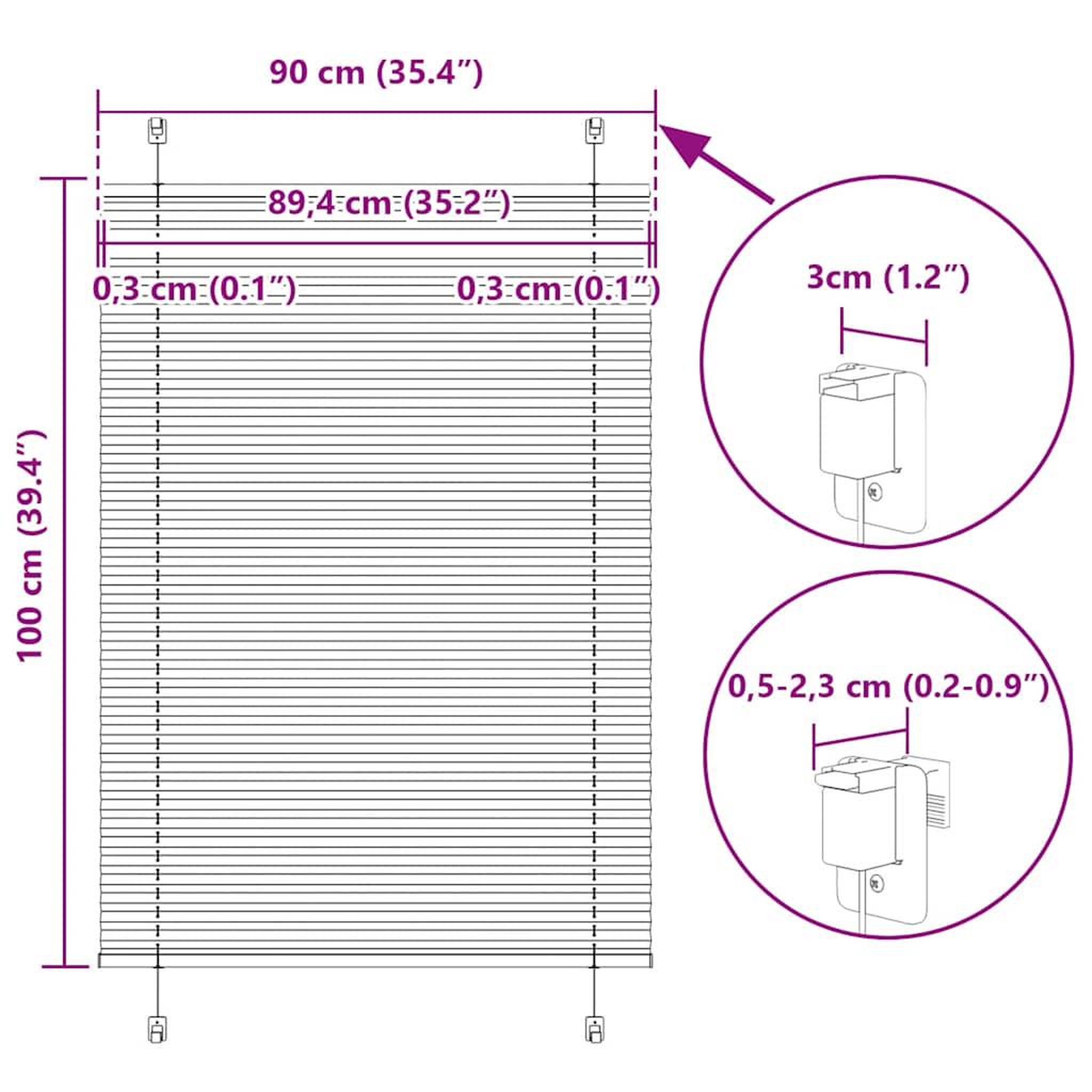 Voir la diapositive 6 : VIDAXL Store plisse blanc 90x100 cm largeur du tissu 89,4 cm polyester