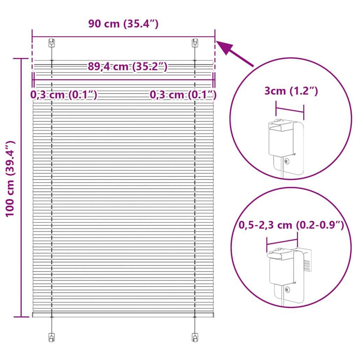 VIDAXL Store plisse blanc 90x100 cm largeur du tissu 89,4 cm polyester