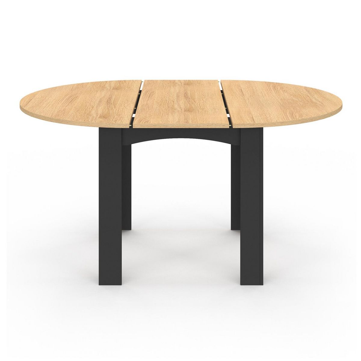 ID MARKET Table à manger extensible ronde DONA 4-8 personnes noire plateau façon hêtre 110-150 cm