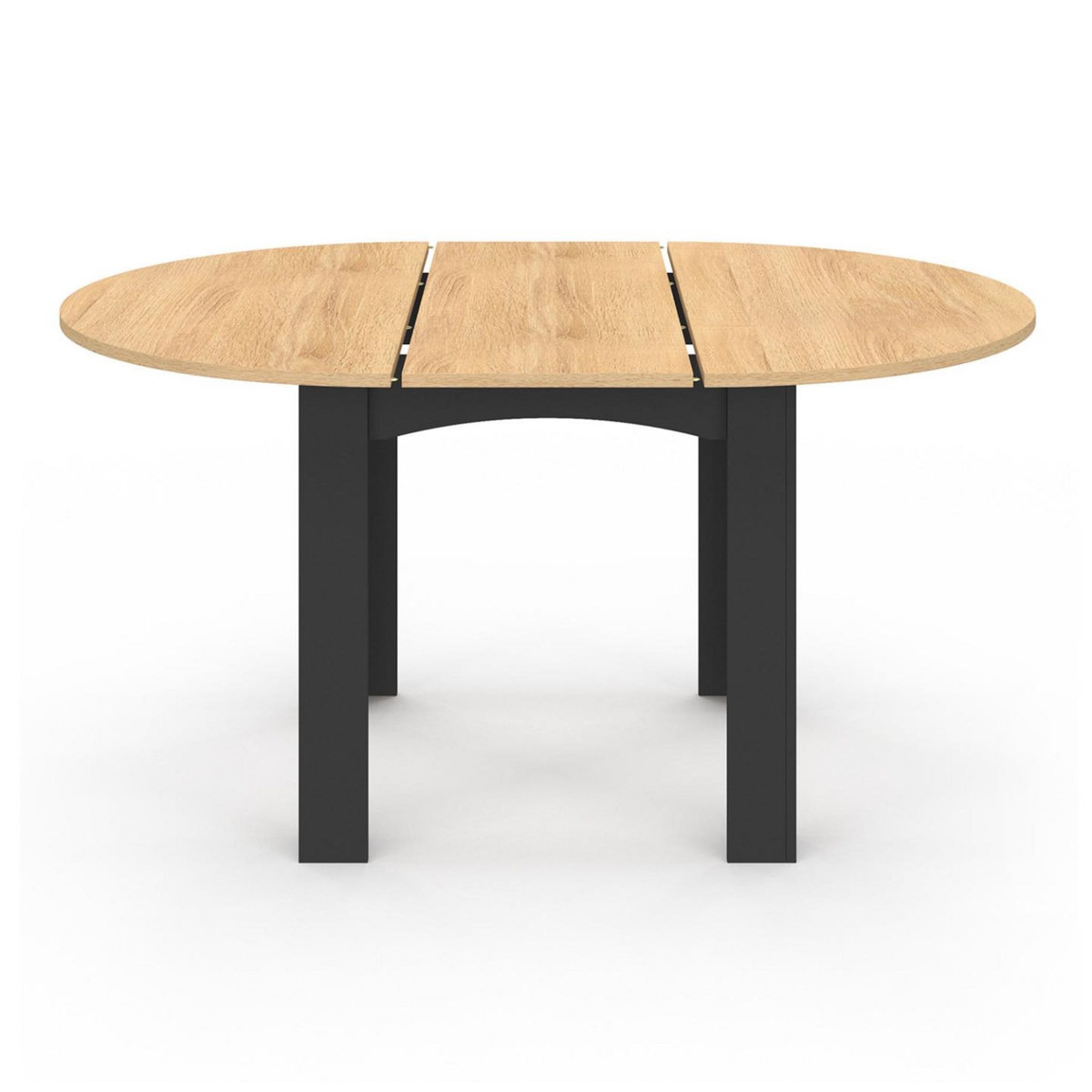 ID MARKET Table à manger extensible ronde DONA 4-8 personnes noire plateau façon hêtre 110-150 cm