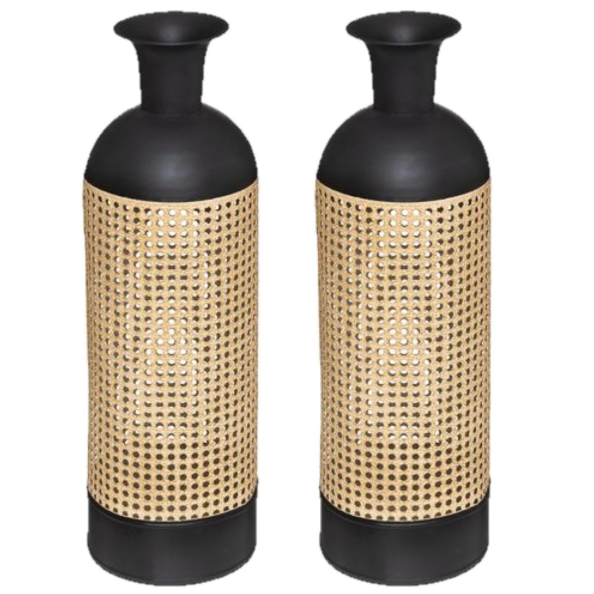 TOILINUX Lot de 2 vases en cannage arbela - hauteur 60,50 cm - noir