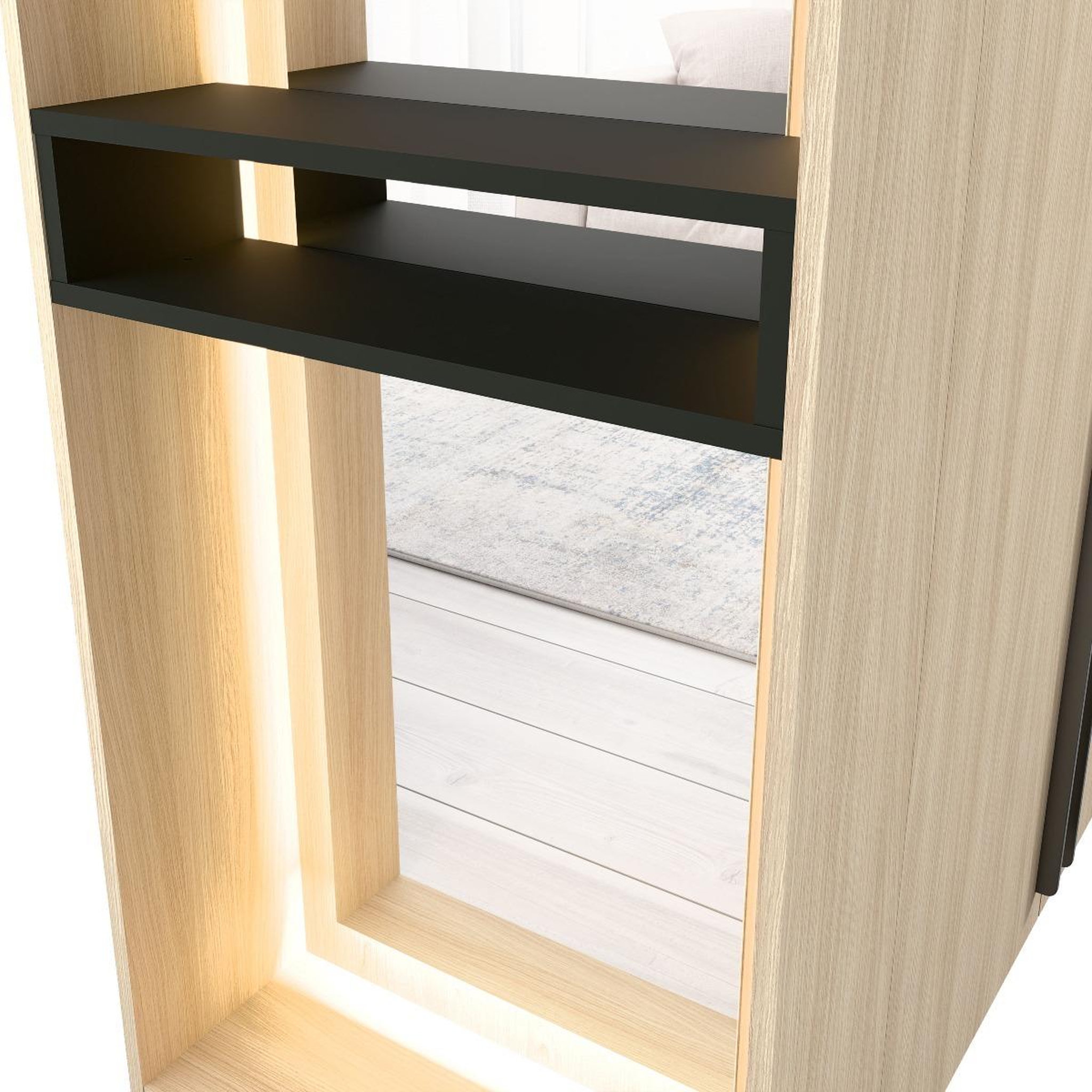 Voir la diapositive 5 : JLC KREATION Vestiaire d'entrée moderne en bois avec miroir 110cm orelia