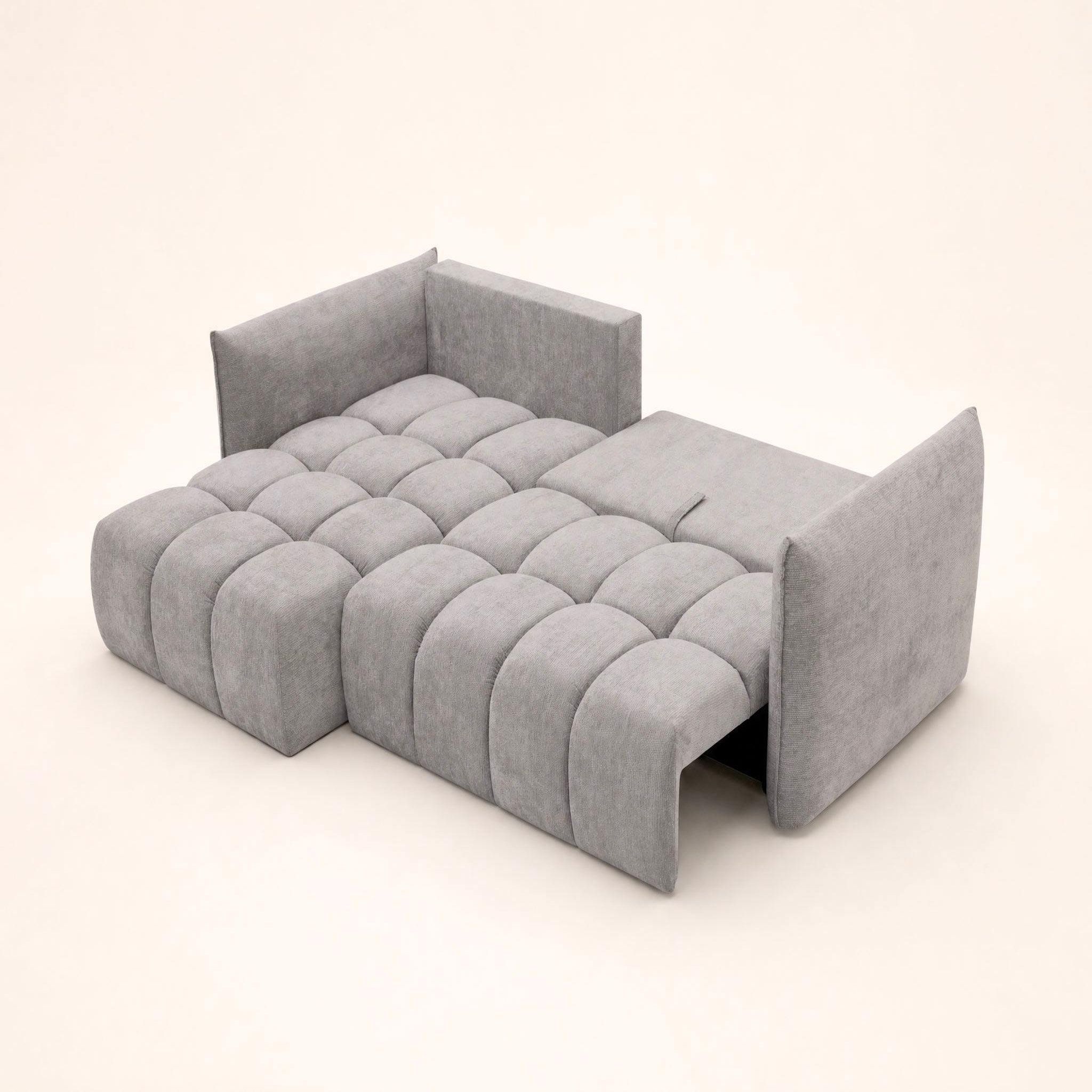 Voir la diapositive 4 : BEST MOBILIER Ambroise - canapé d'angle gauche 4 places convertible avec coffre en velours texturé