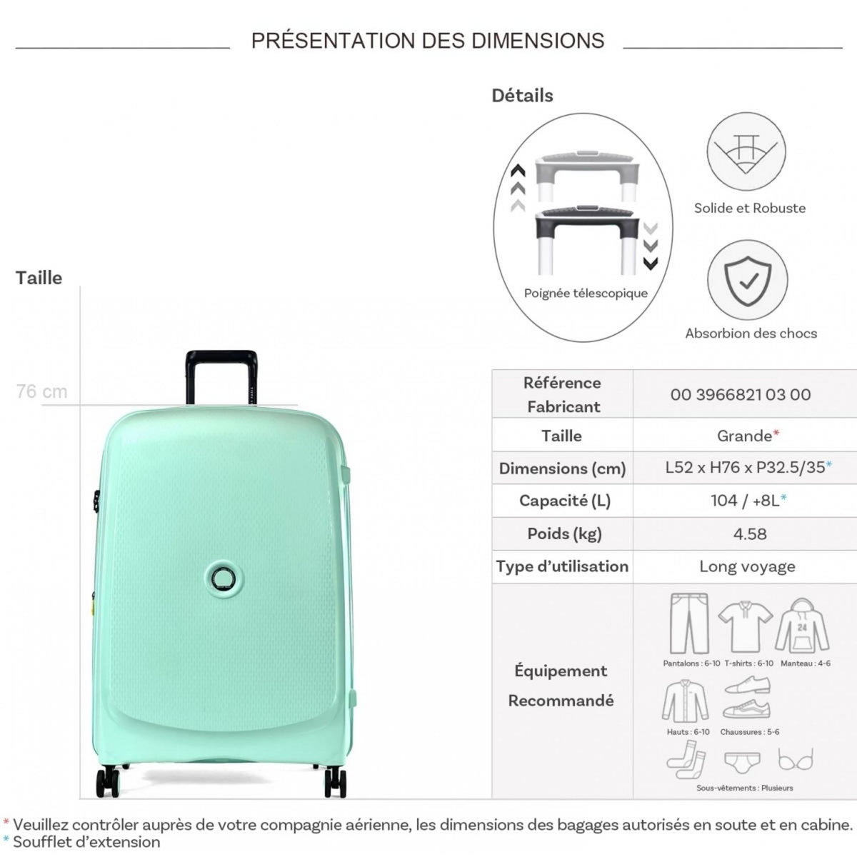Delsey Grande valise rigide Beaumont TSA Polypropylène 76cm