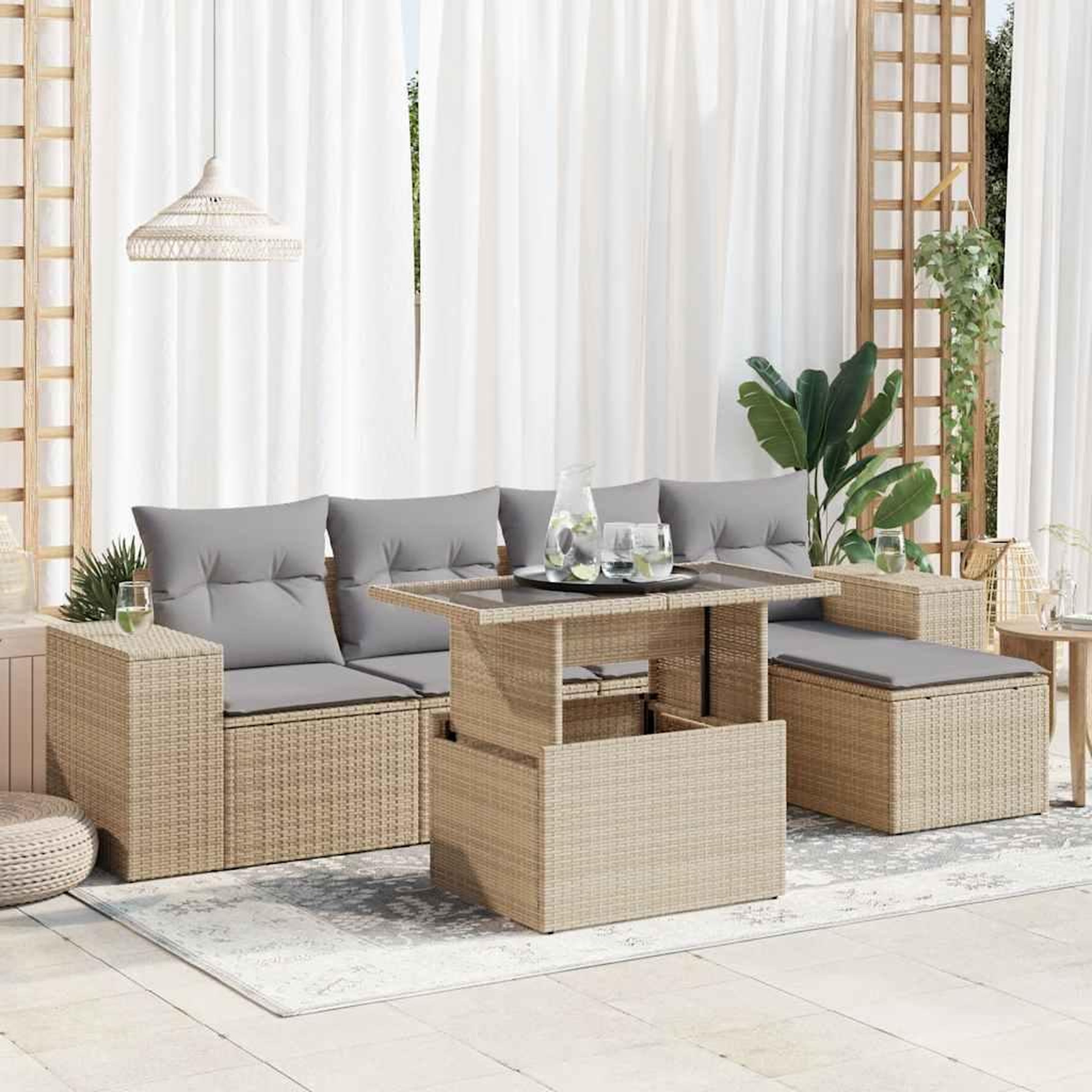 VIDAXL Salon de jardin avec coussins 6 pcs beige resine tressee