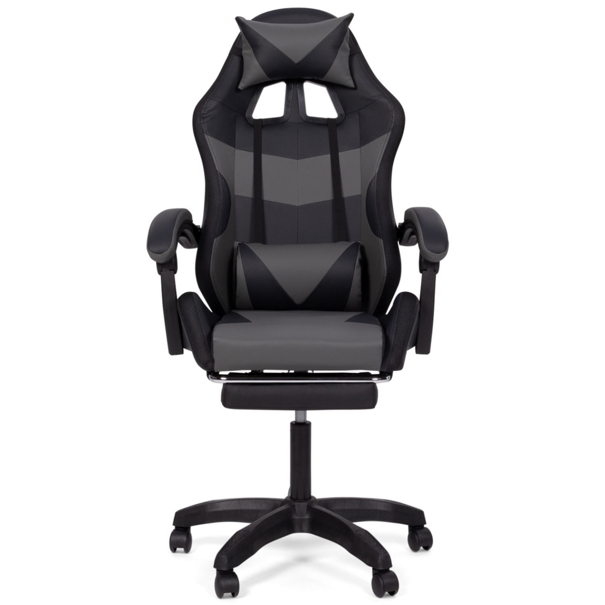 ID MARKET Fauteuil de gaming LED LUC avec repose-pied, coussin de tête et support lombaire noir et gris