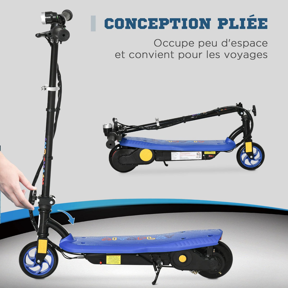 HOMCOM Trottinette électrique 120 W pliable pour enfant 7-14 ans 12 Km/h max. autonomie 10 Km max. bleu