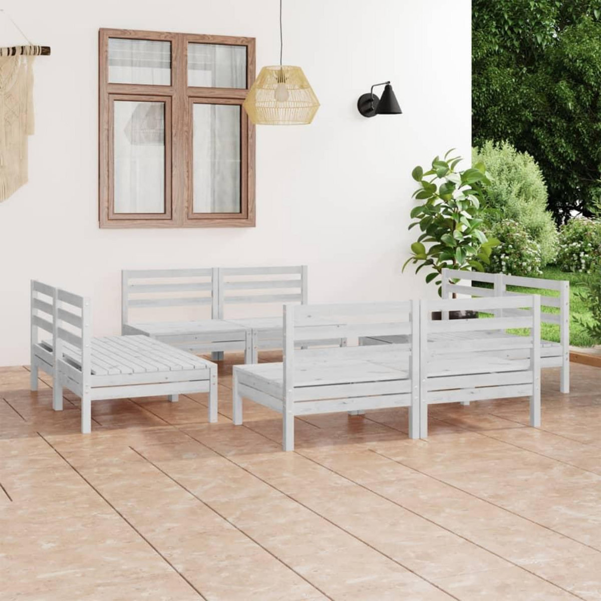 VIDAXL Salon de jardin 8 pcs Blanc Bois de pin massif
