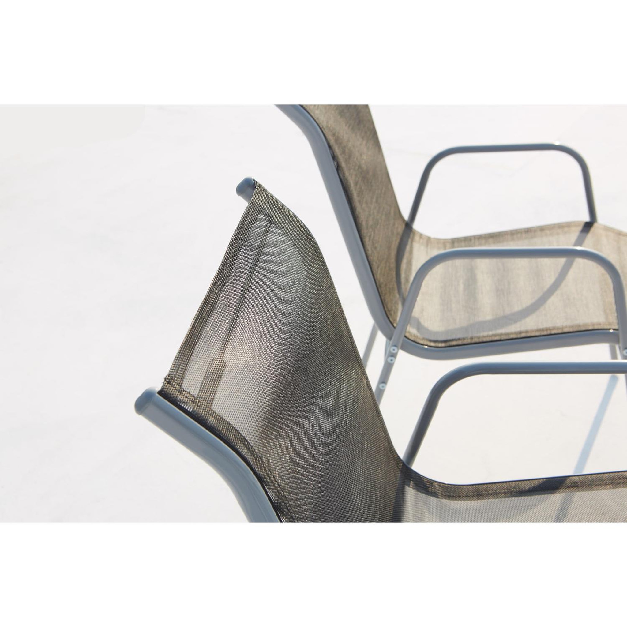 Voir la diapositive 5 : CONCEPT USINE Table de jardin et 6 chaises en acier et toile pvc gris lusiana