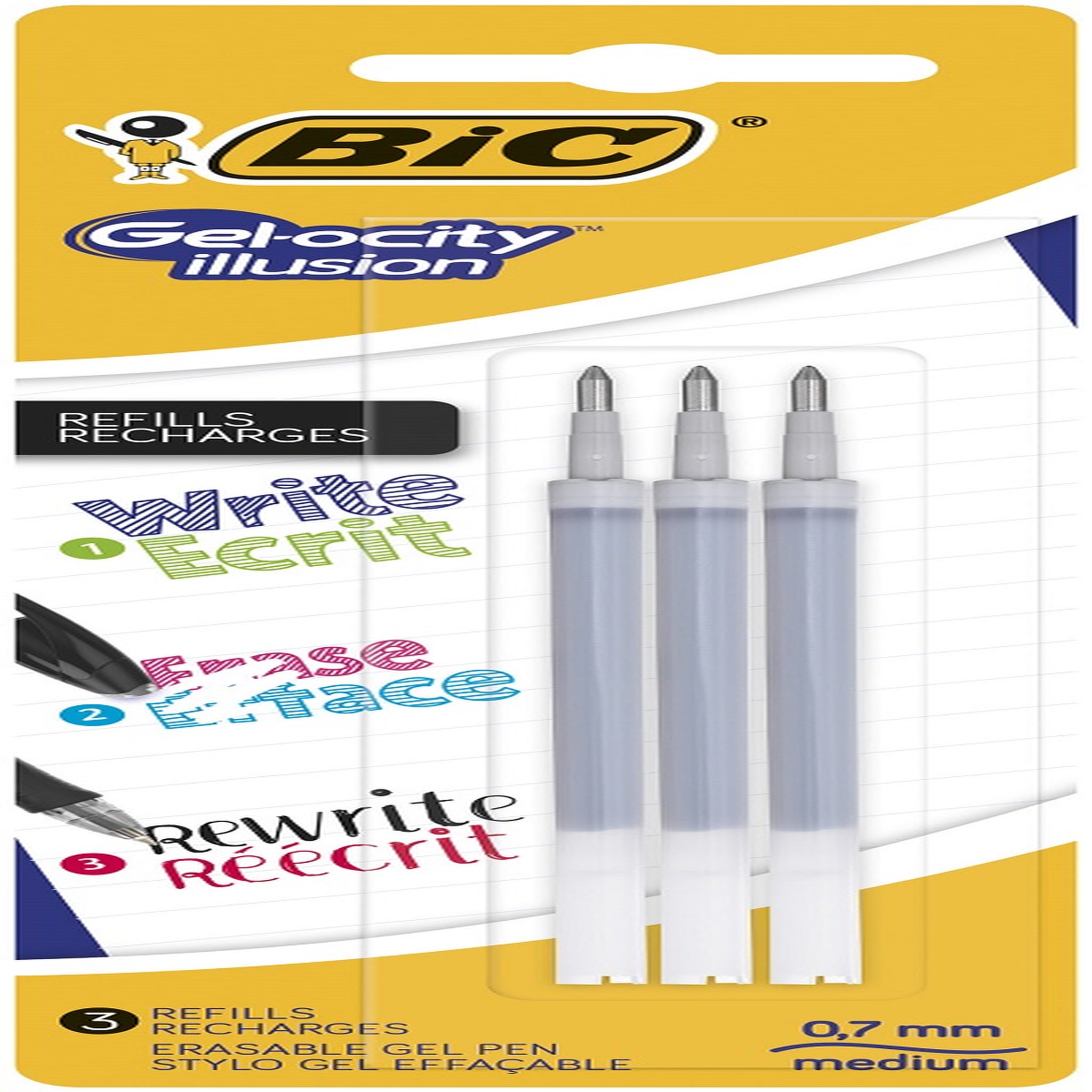 BIC Stylos gel effaçables pointe moyenne noir GEL-OCITY ILLUSION (lot de 3)