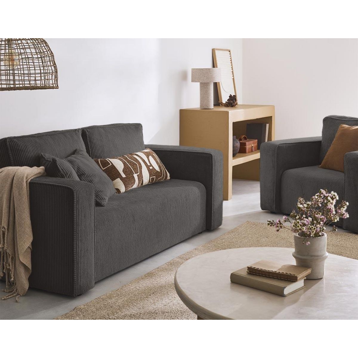 BEST MOBILIER Topaze - canapé droit 2 places - en velours côtelé