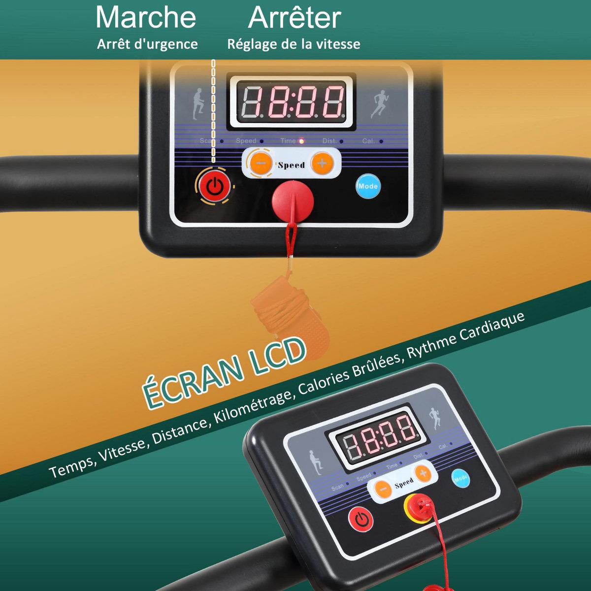 HOMCOM Tapis de course Fitness électrique pliable - 1 à 10 Km/h - écran LCD multifonctions - puissance 500 W - gris foncé noir