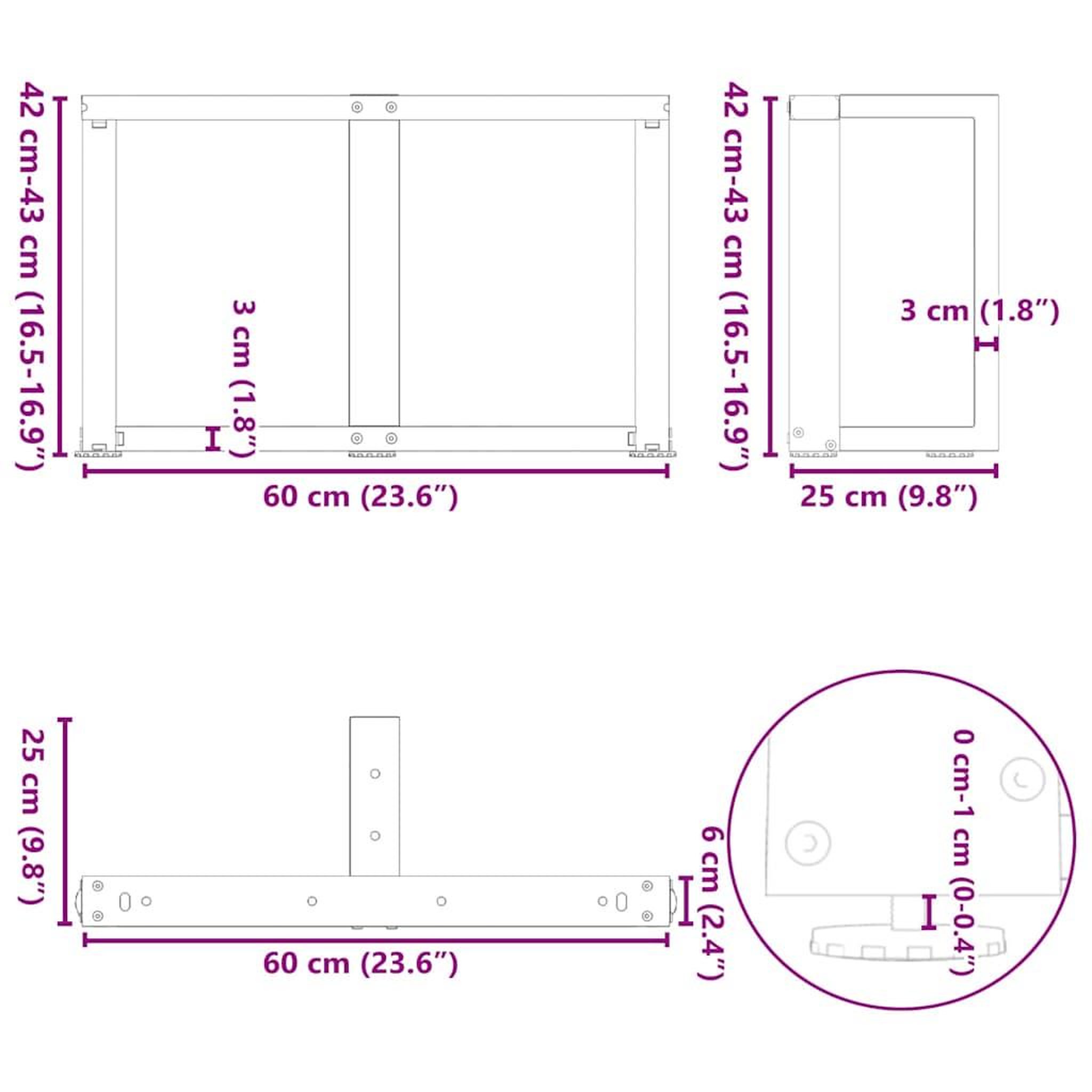 Voir la diapositive 6 : VIDAXL Pieds de table basse forme de T 2pcs noir 60x25x(42-43)cm acier