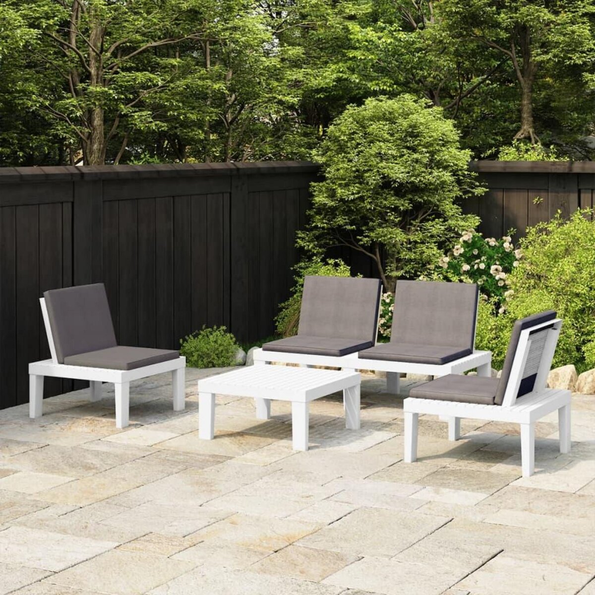VIDAXL Salon de jardin 4 pcs avec coussins Plastique Blanc