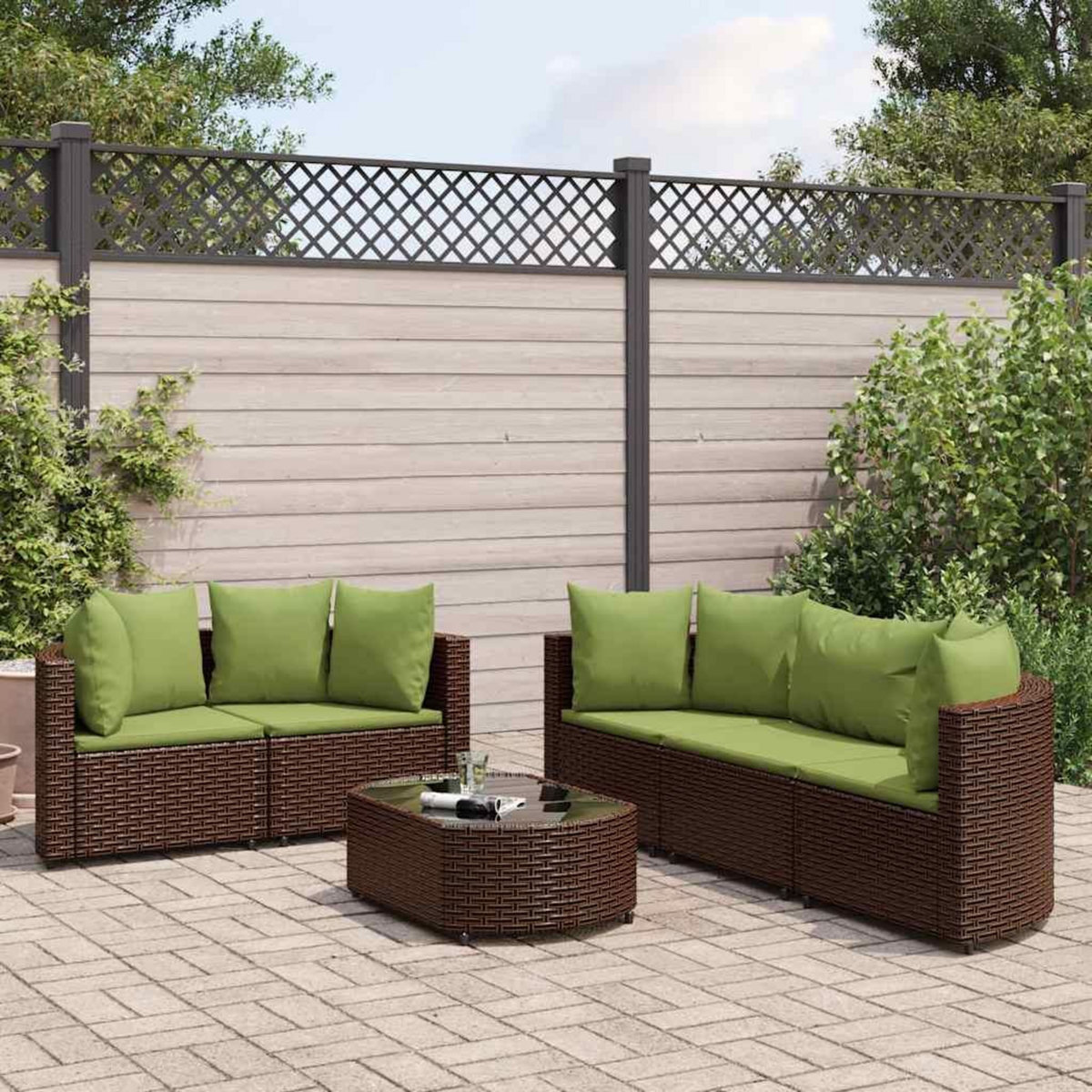VIDAXL Salon de jardin avec coussins 6 pcs marron resine tressee