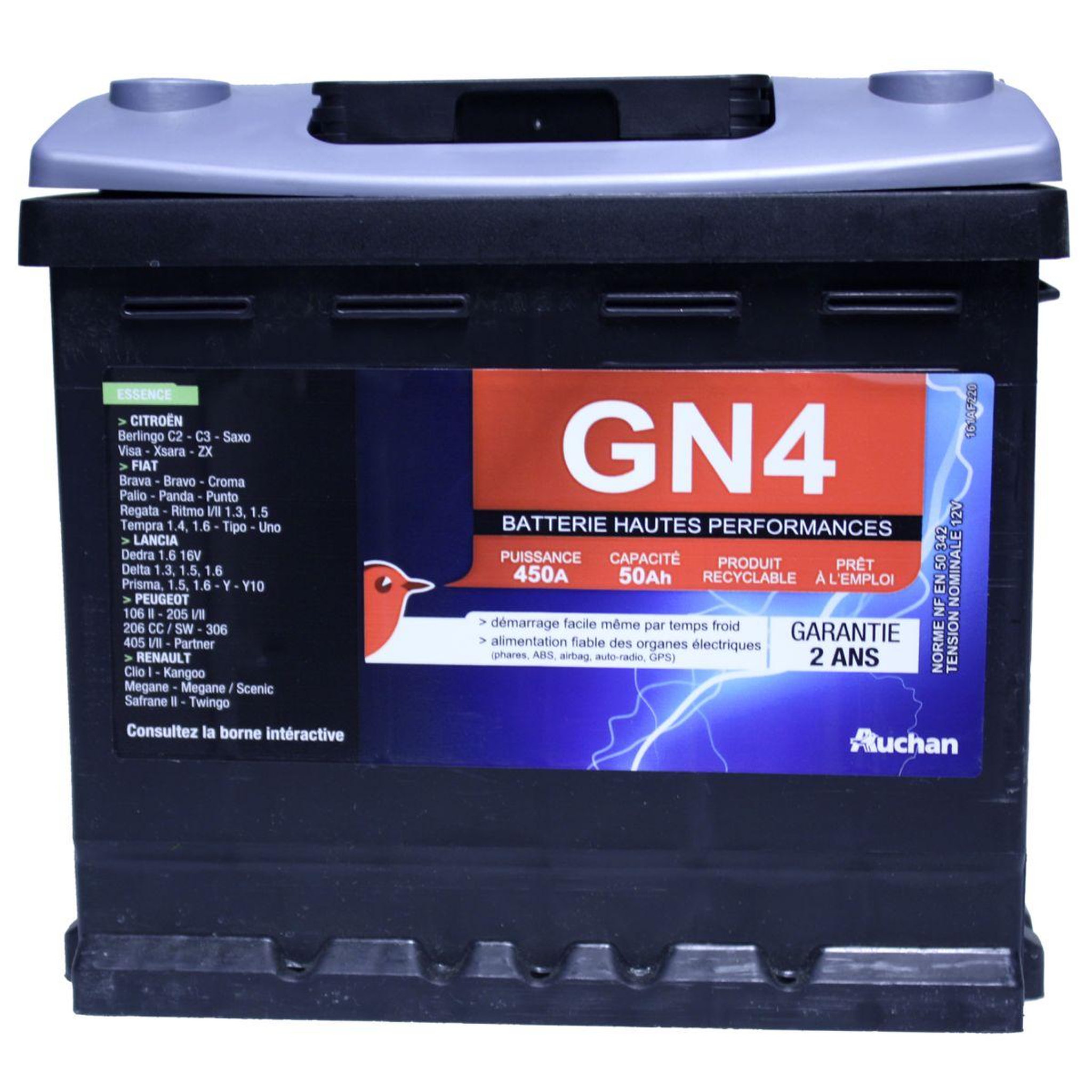 Voir la diapositive 1 : AUCHAN Batterie pour voiture GN4 450A 50Ah