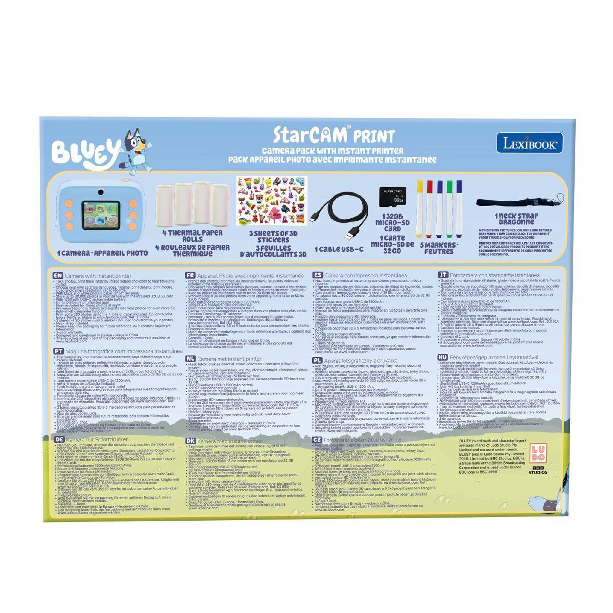 Voir la diapositive 4 : Lexibook Starcam® Print Bluey, pack appareil photo numérique HD avec imprimante instantanée, carte SD et kit de personnalisation des photos