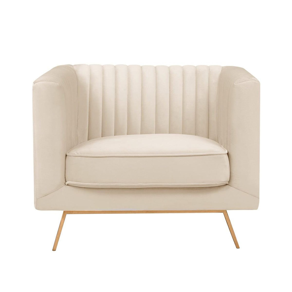 Rendez vous déco Fauteuil en velours beige et pieds en métal doré-Gatsby