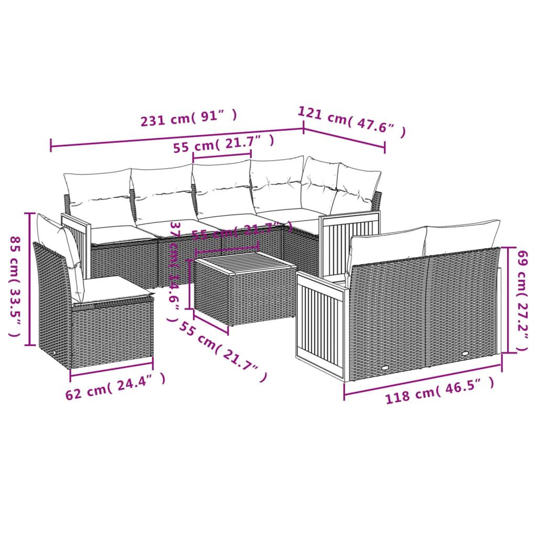 Voir la diapositive 6 : VIDAXL Salon de jardin avec coussins 9 pcs beige resine tressee