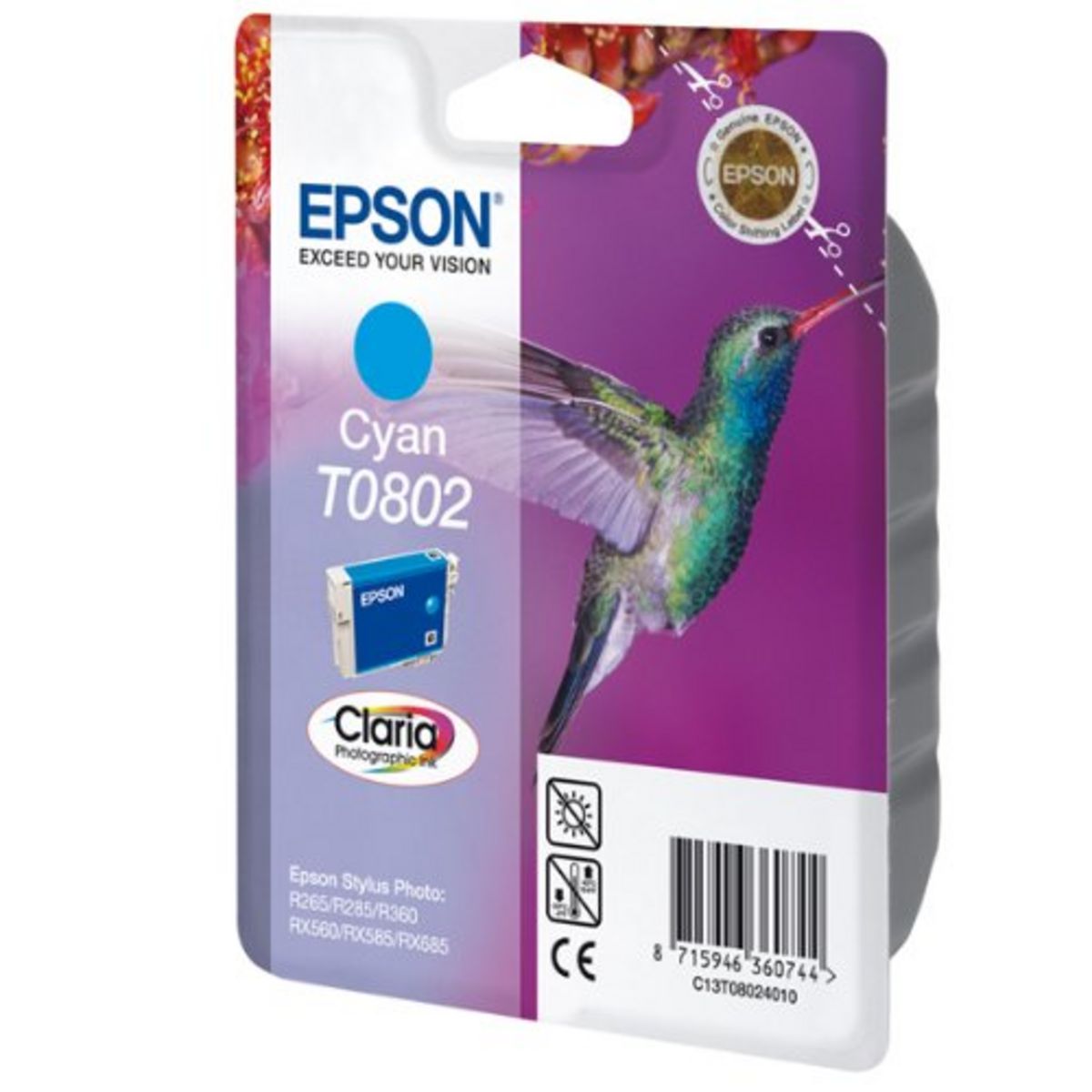 EPSON Epson T0802 Cartouche jet d'encre d'origine C13T080240 Cyan
