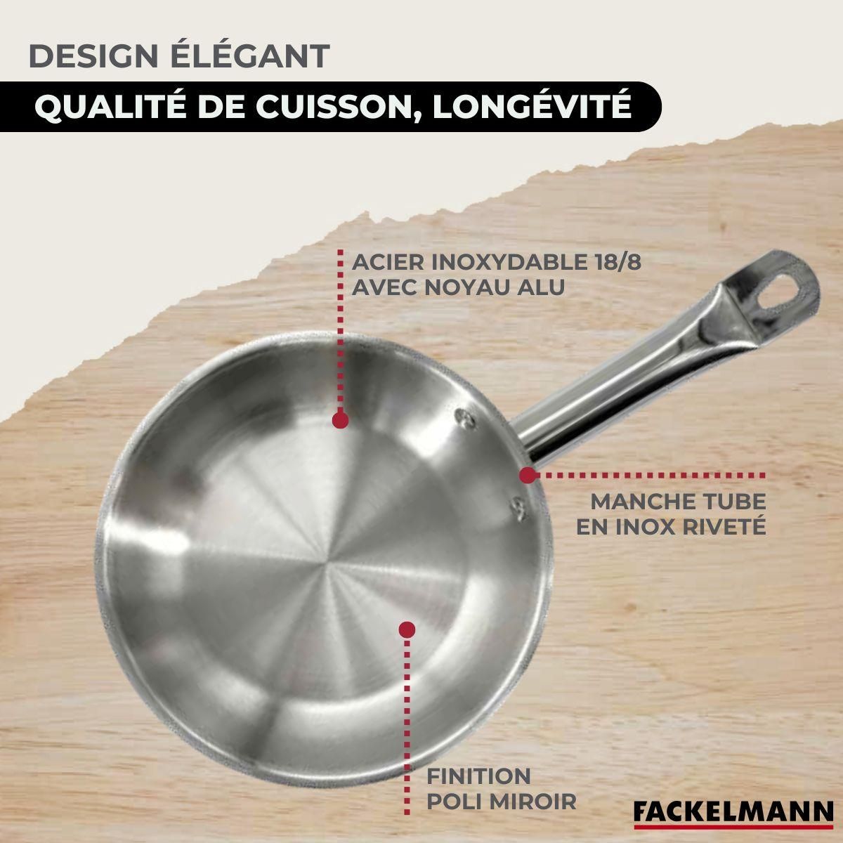 Fackelmann Set de 1 poêle de 24 cm en inox 1 couvercle en verre et 6 ustensiles Fackelmann Eterna