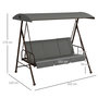 Voir la diapositive 3 : OUTSUNNY Balancelle de jardin convertible 3 places grand confort 3 coussins toit réglable acier polyester gris