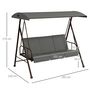 Voir la diapositive 3 : OUTSUNNY Balancelle de jardin convertible 3 places grand confort 3 coussins toit réglable acier polyester gris