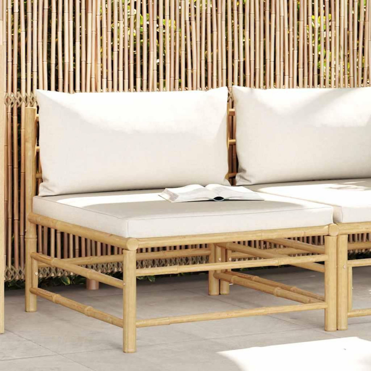 VIDAXL Canape central de jardin avec coussins blanc creme Bambou