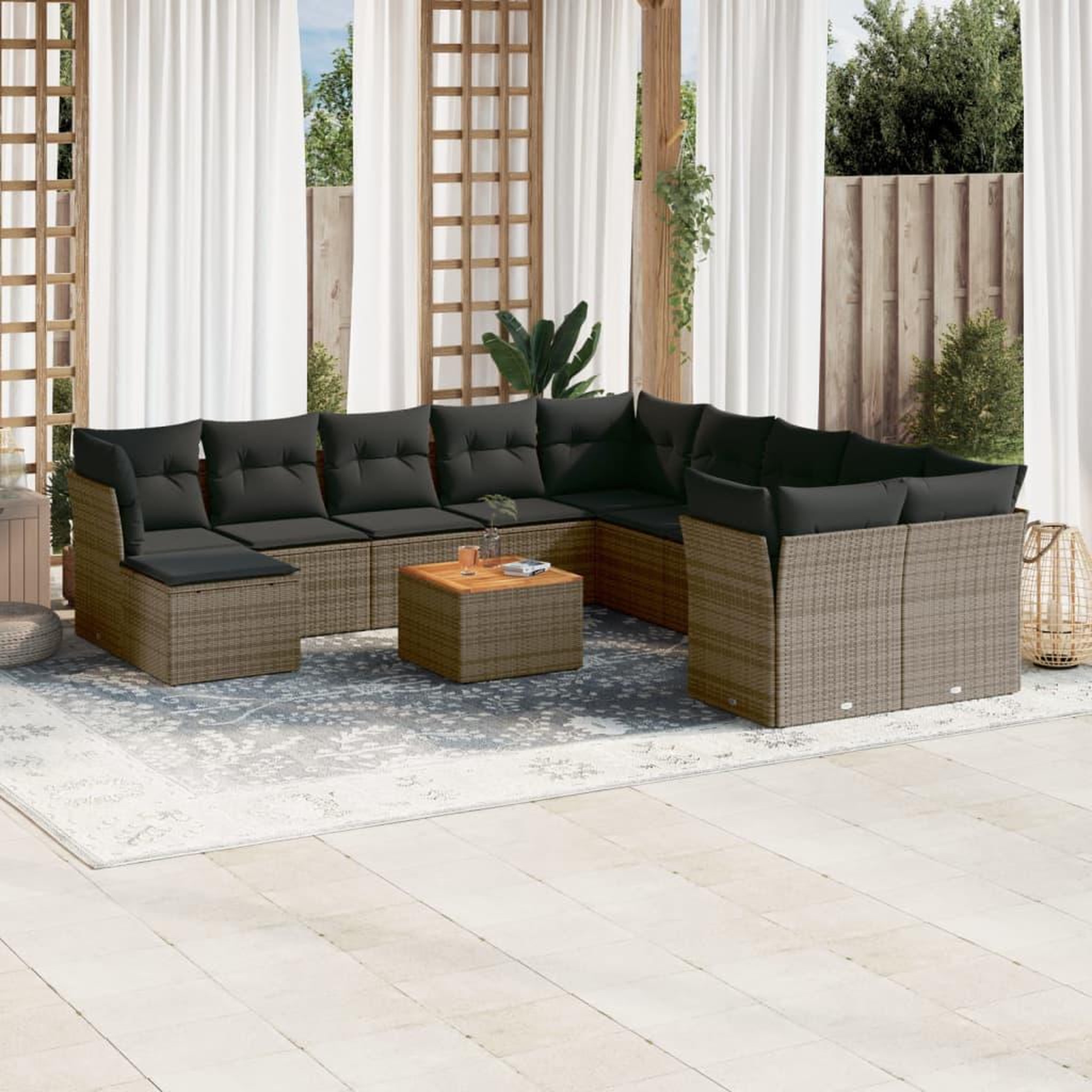 VIDAXL Salon de jardin avec coussins 12 pcs gris resine tressee