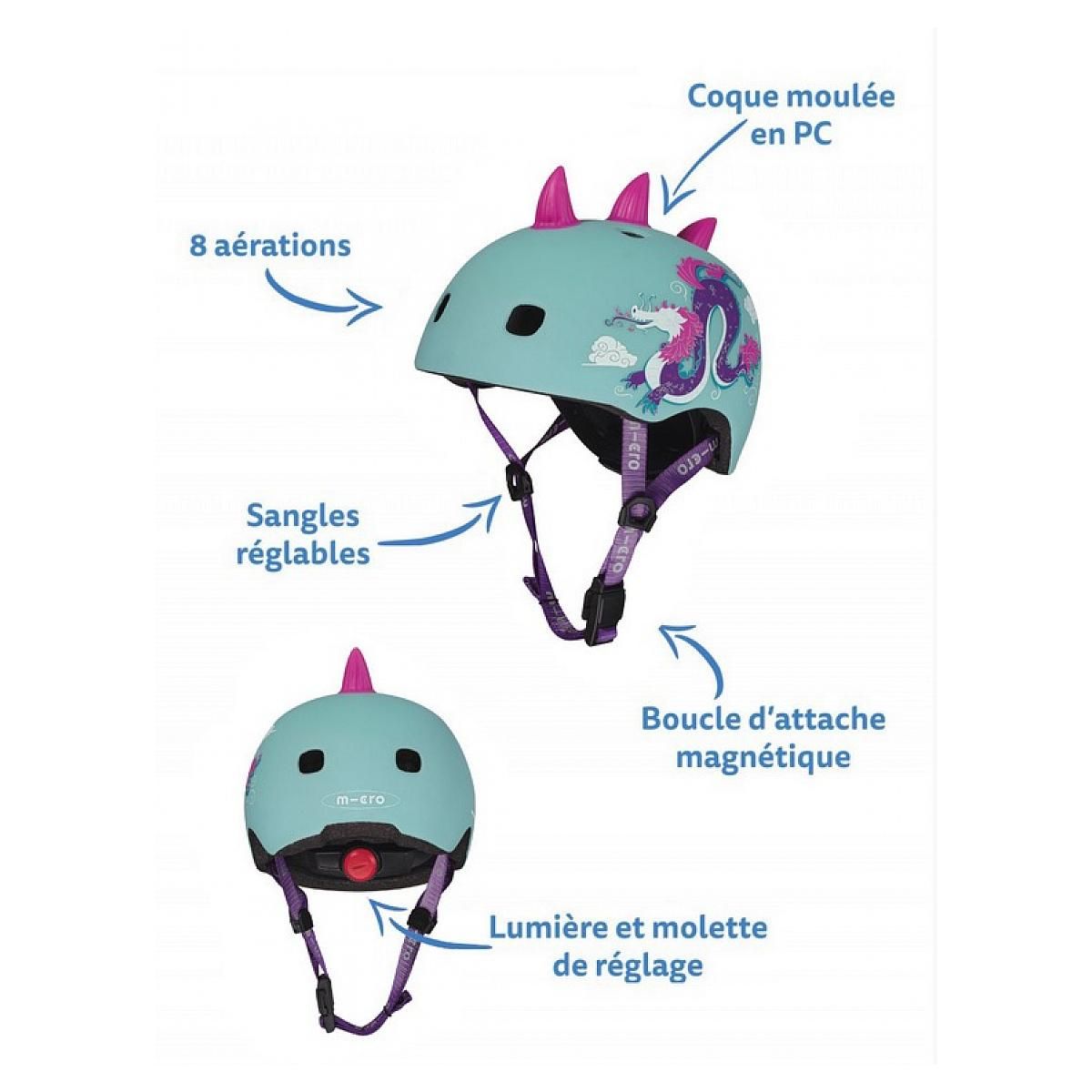 Micro Casque velo et trottinette dragon 3D taille S