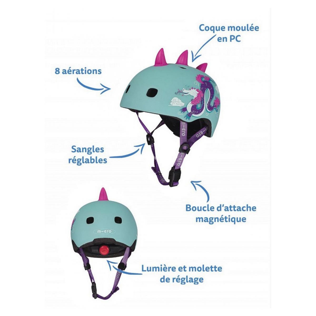 Micro Casque velo et trottinette dragon 3D taille S