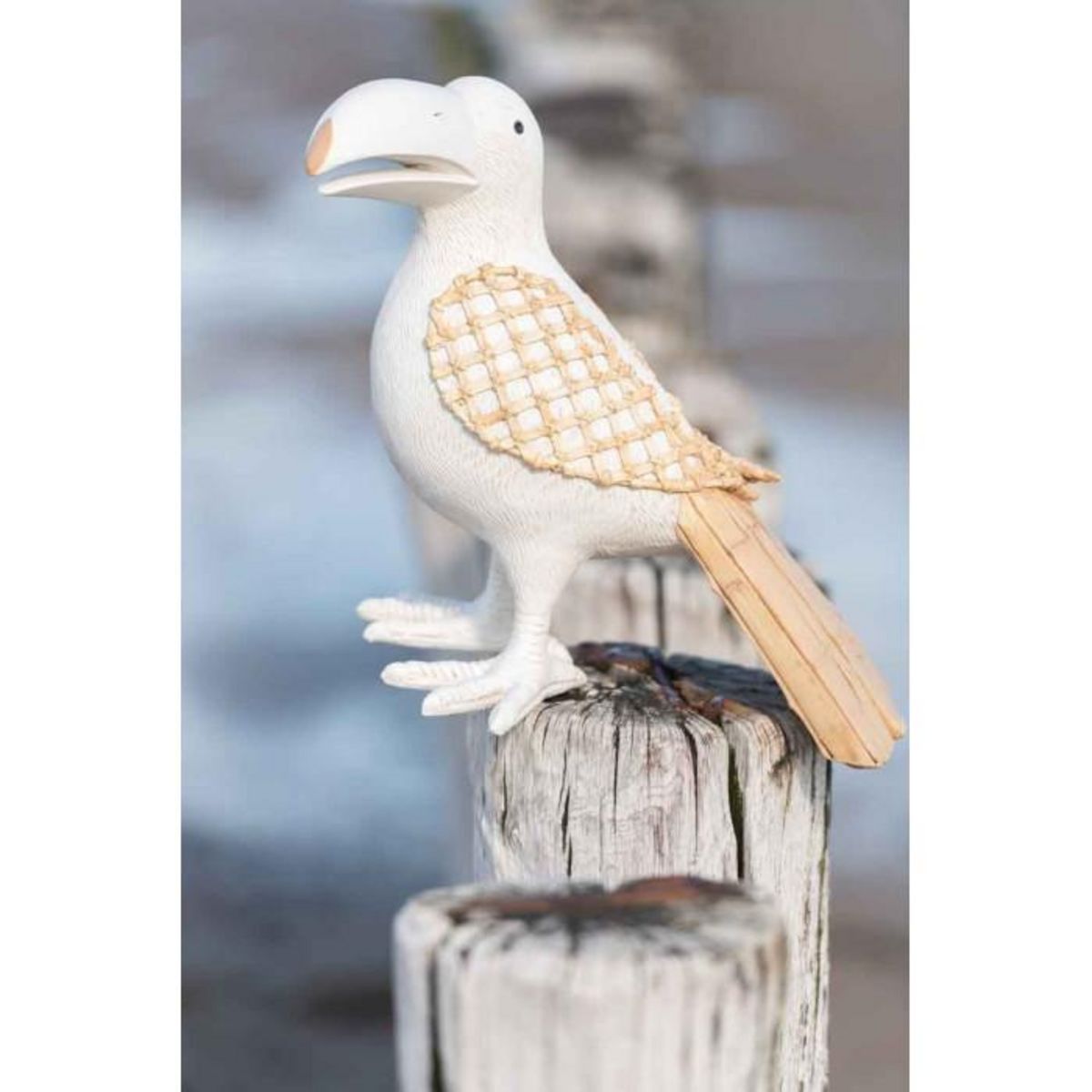 Paris Prix Statuette Déco  Toucan  38cm Blanc & Naturel